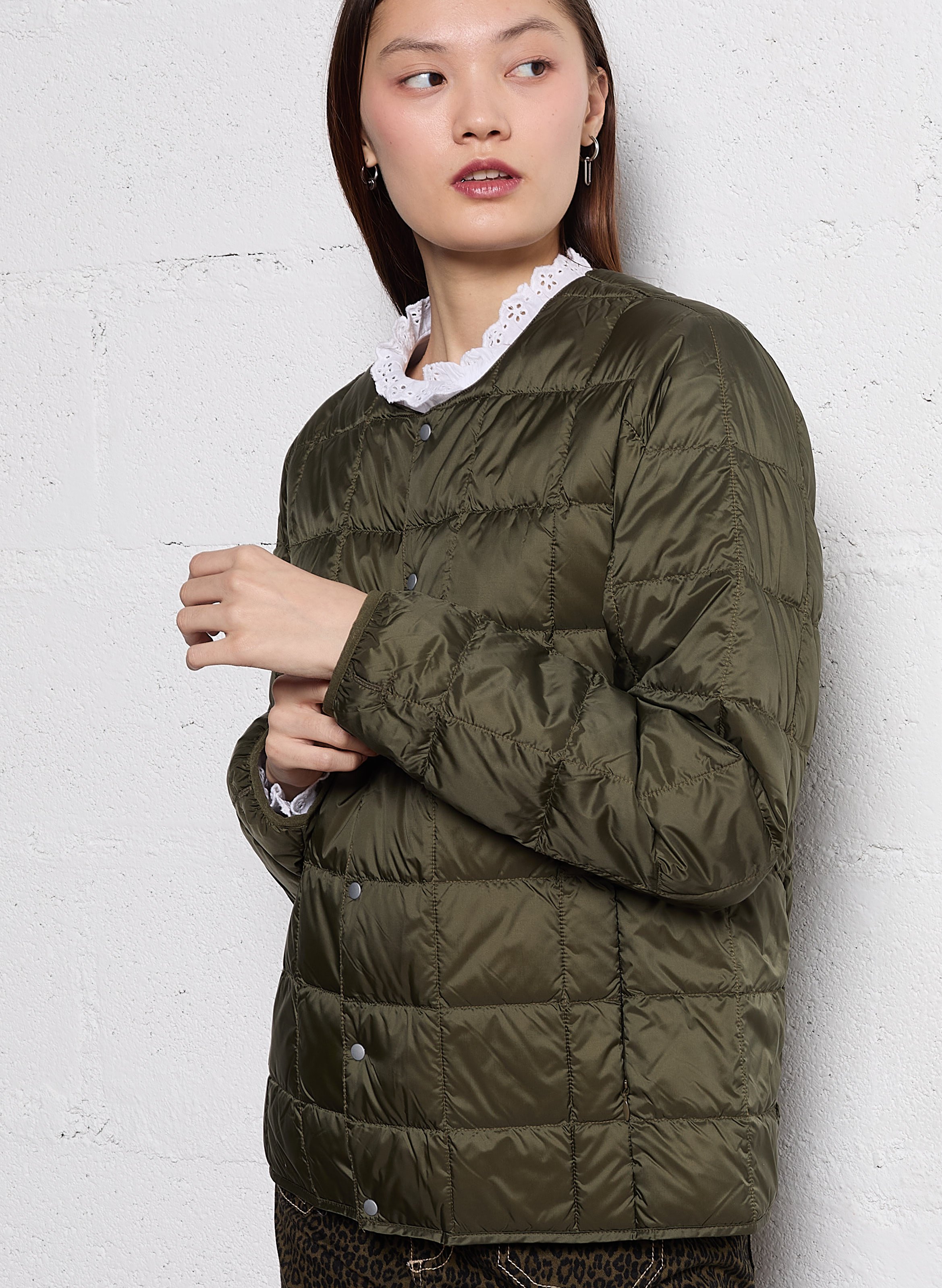 Veste col rond matelassée TAION Kaki
