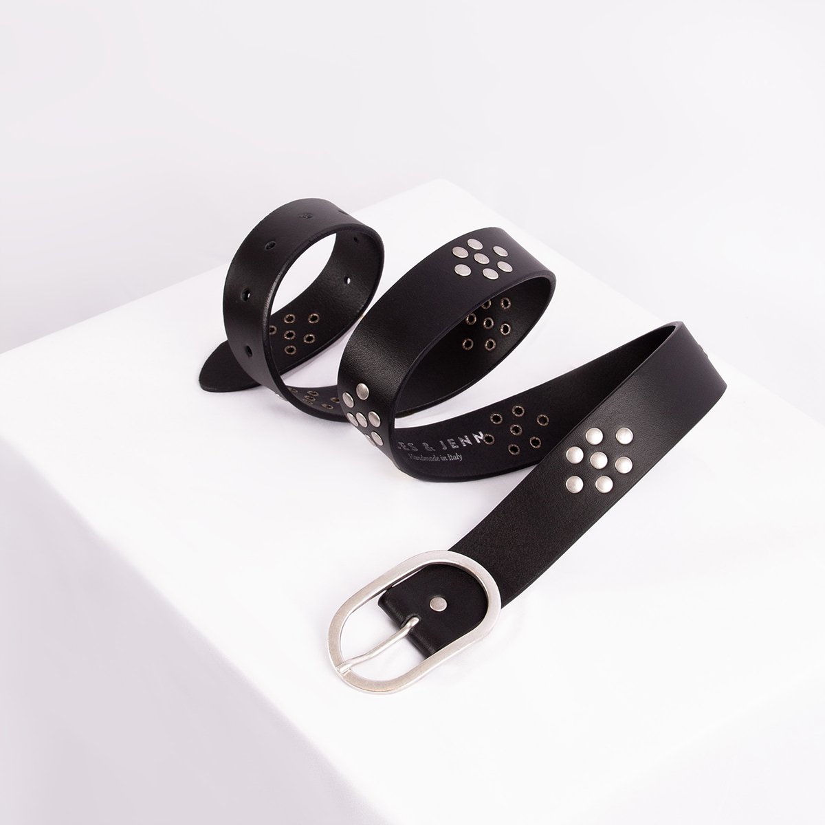 Wide studded leather belt JULES & JENN Black