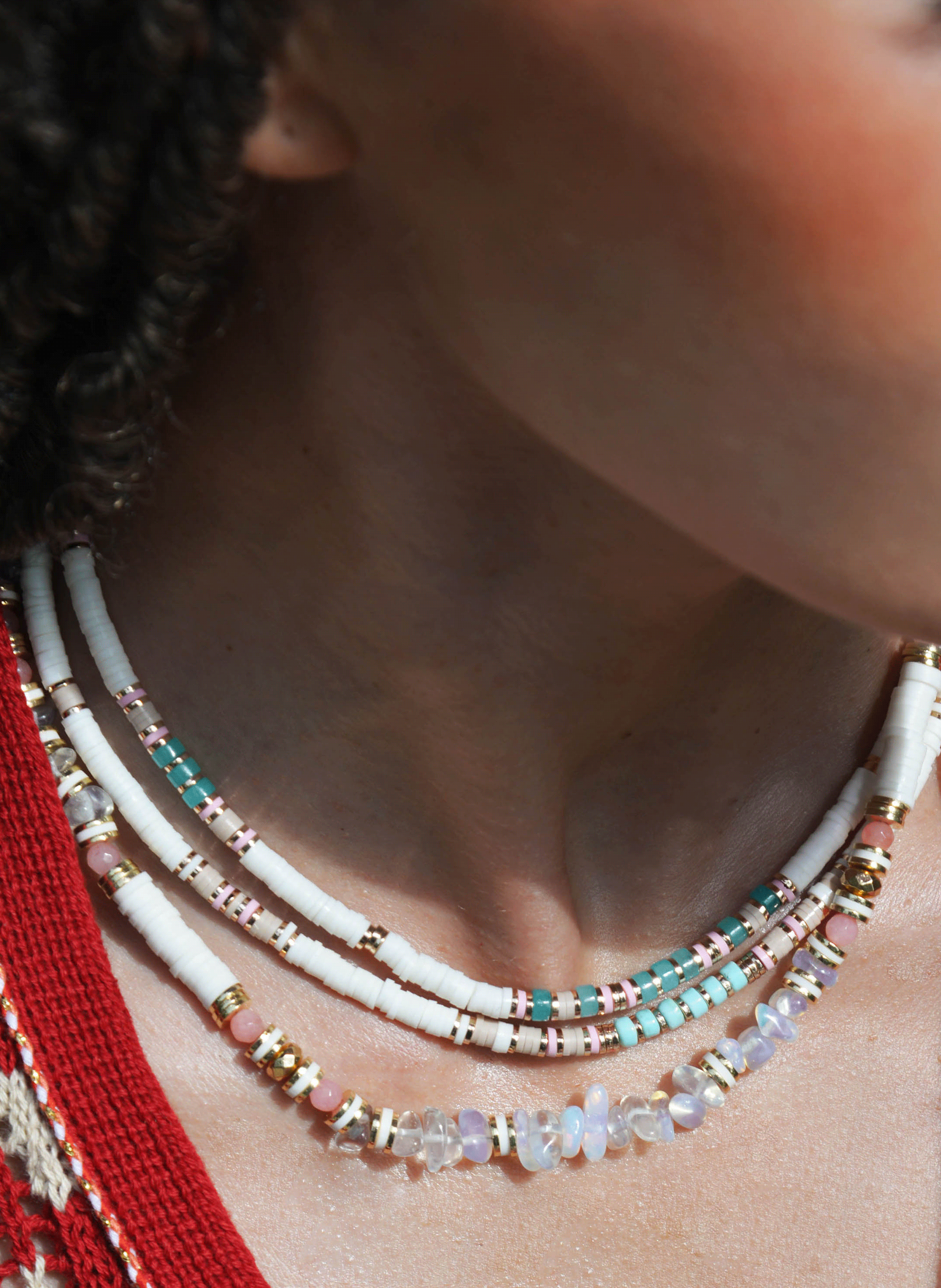 Multilayer necklace with pearls and sequins HIPANEMA White