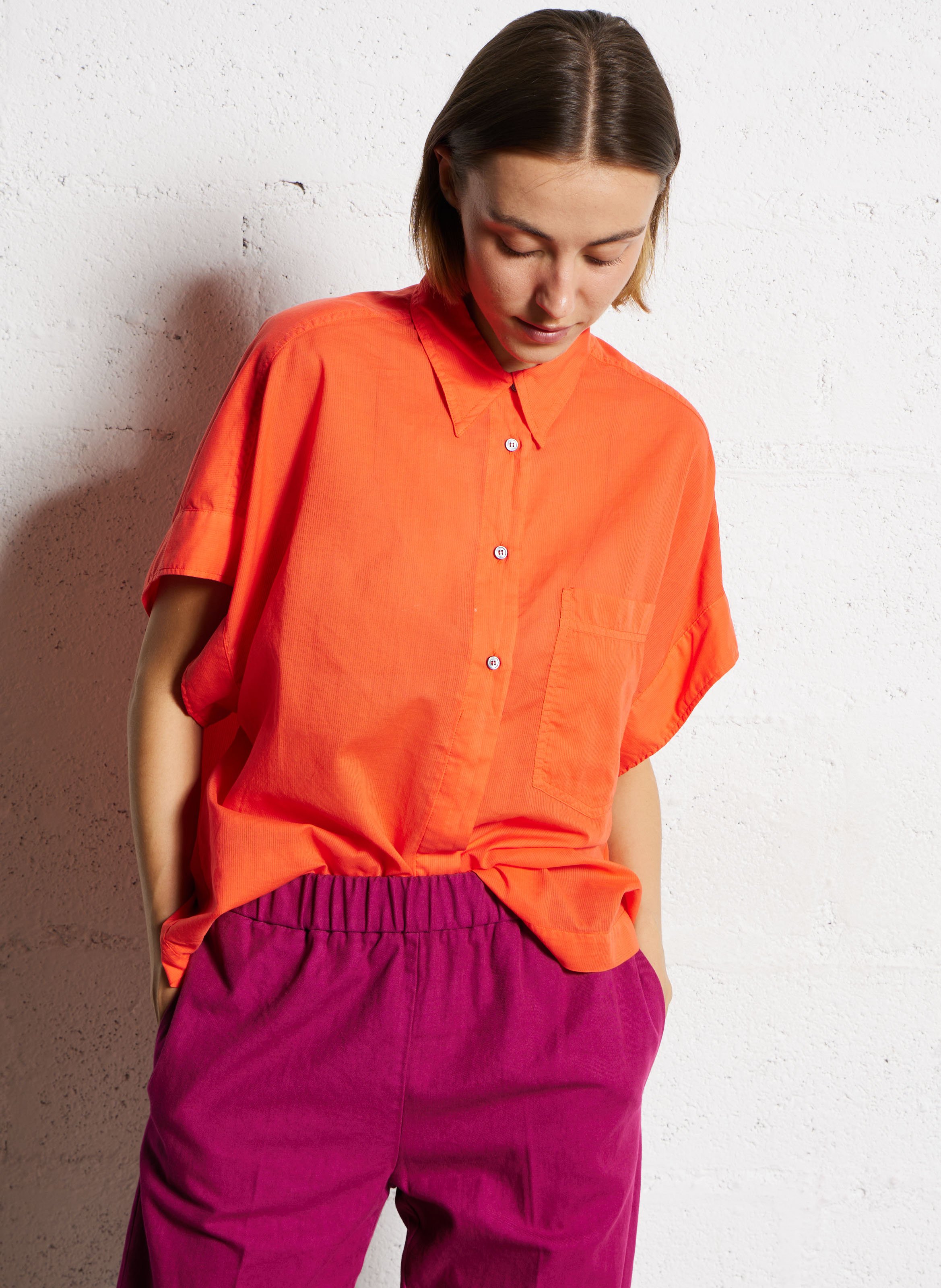 Chemise oversize rayée en coton POMANDERE Rouge