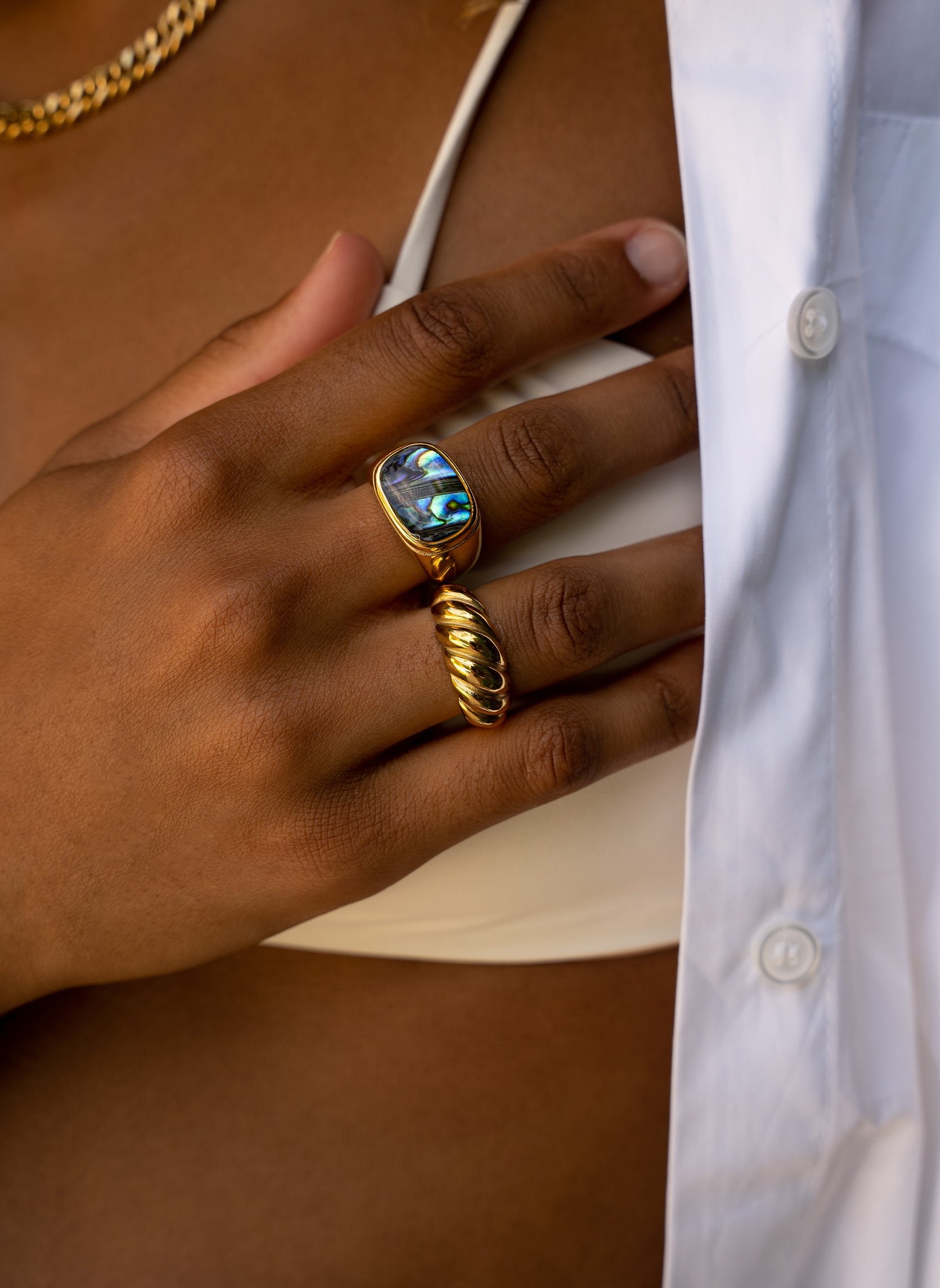 Wide Aquarius ring AEC Paris Golden