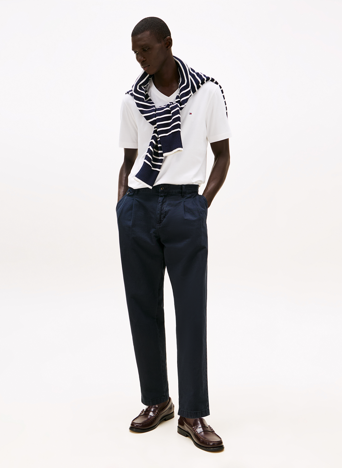 Tee-shirt col v uni en coton Blanc