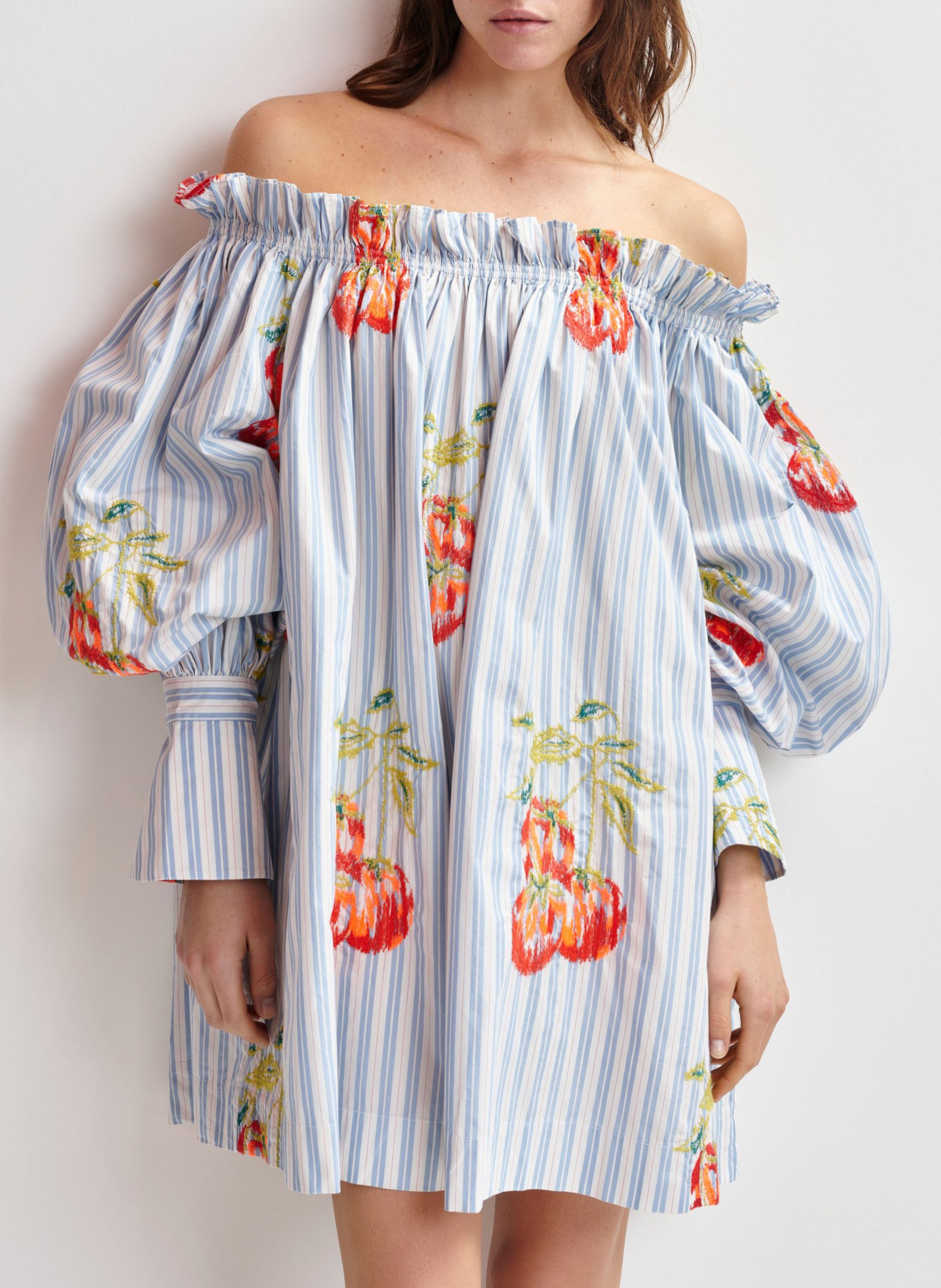 Robe courte épaules dénudées à rayures ESSENTIEL ANTWERP Bleu