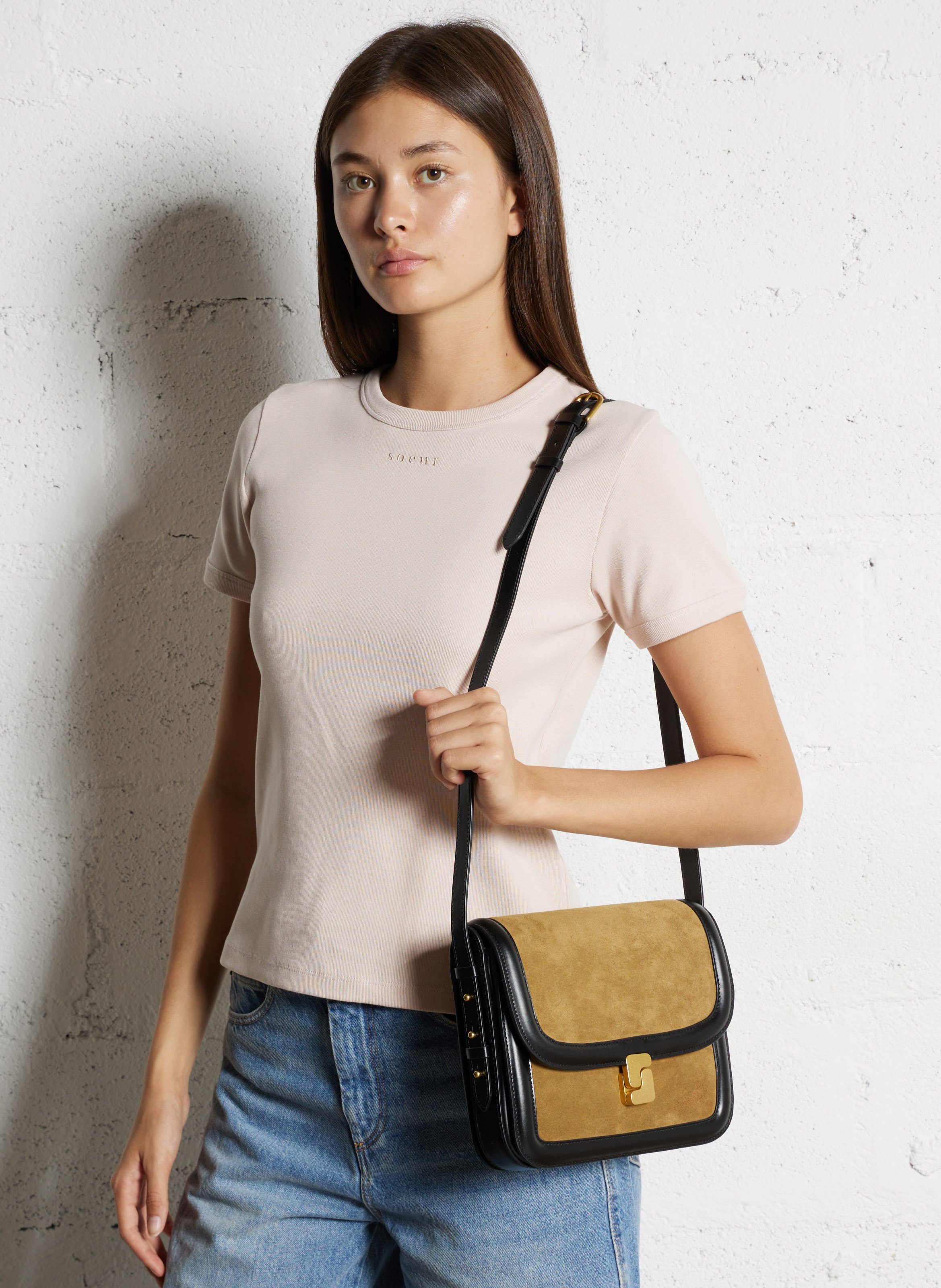 Sac bandoulière à rabat en cuir SOEUR Marron