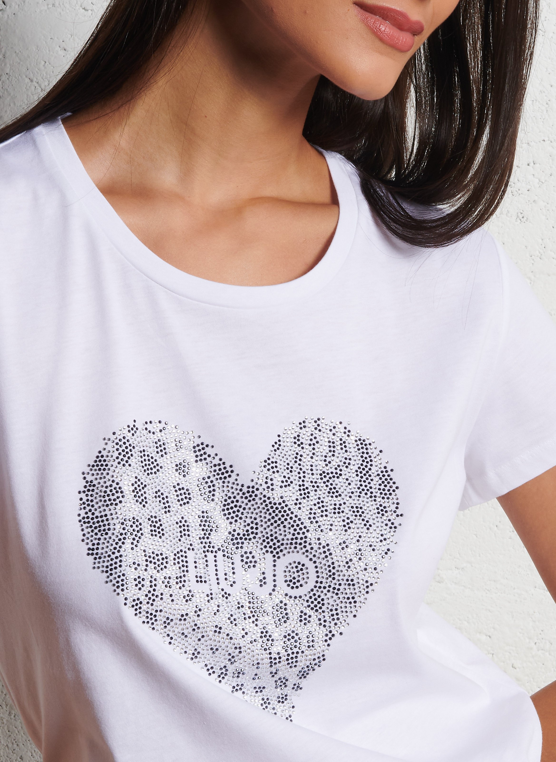 Rundhals-T-Shirt mit Strasssteinen LIU JO Weiss