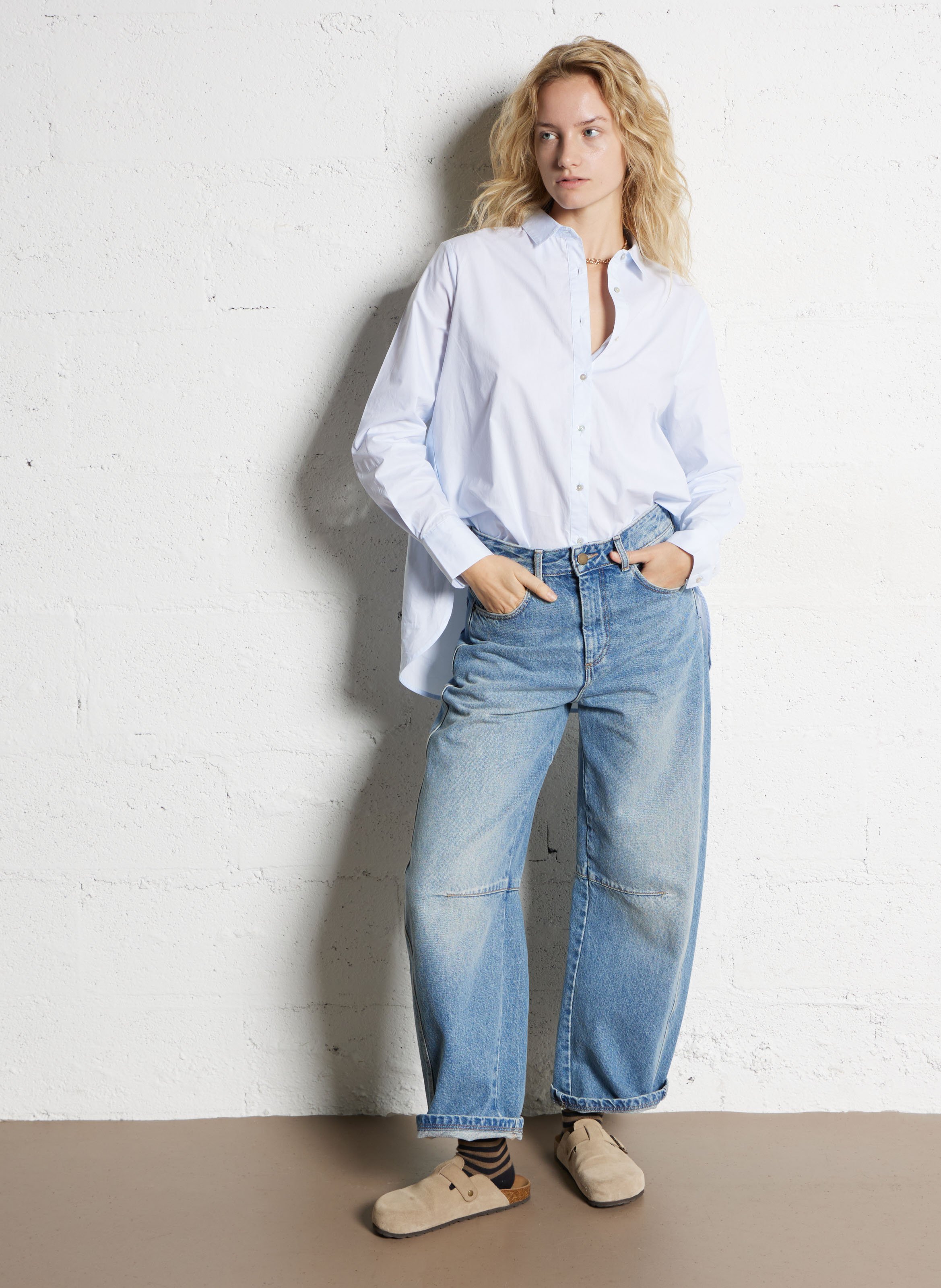 Oversized cotton shirt with classic collar BELLA JONES Blue