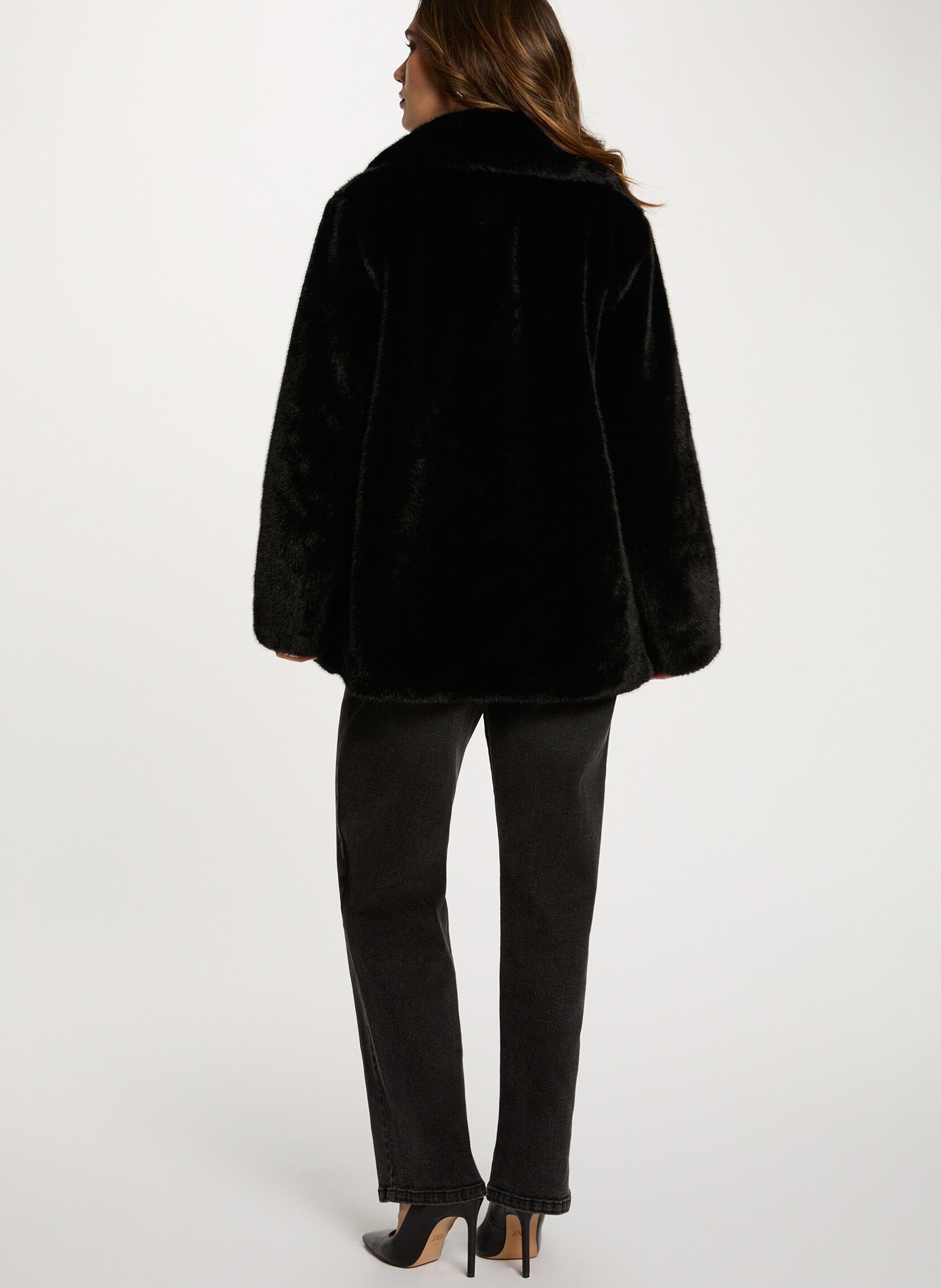 Manteau droit en fausse fourrure unie MORGAN Noir