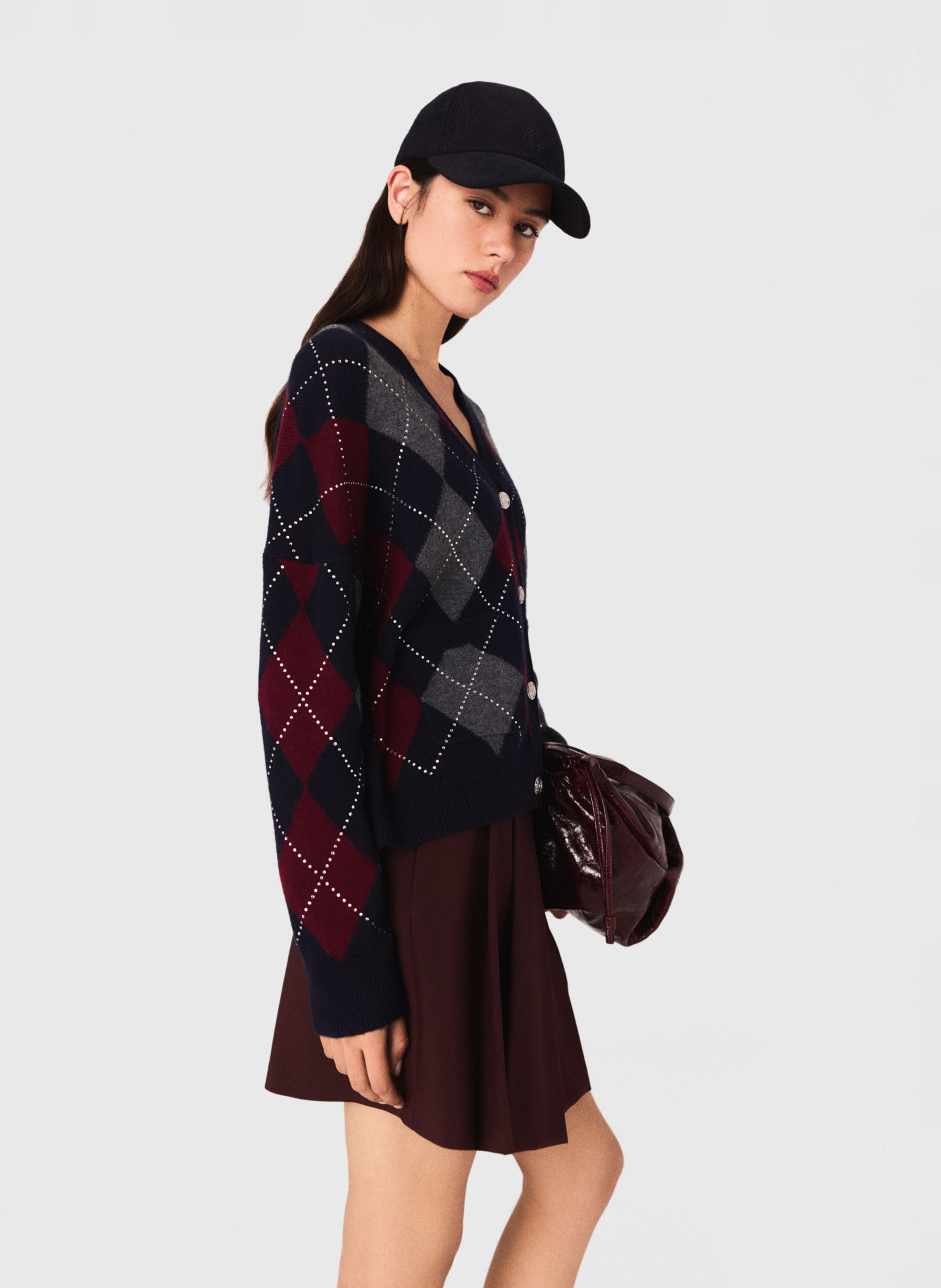 Gilet col v jacquard en laine MAJE Bleu