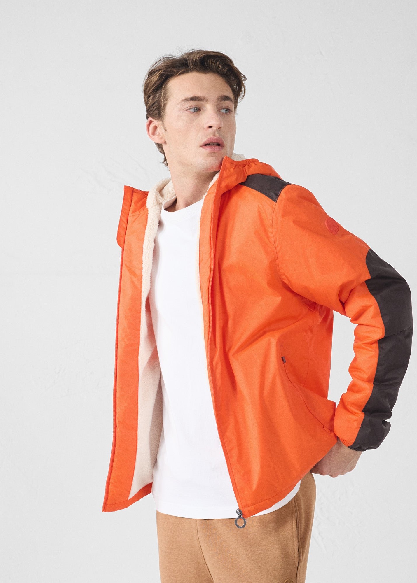 Sherpa-lined waterproof coat. JOTT Red