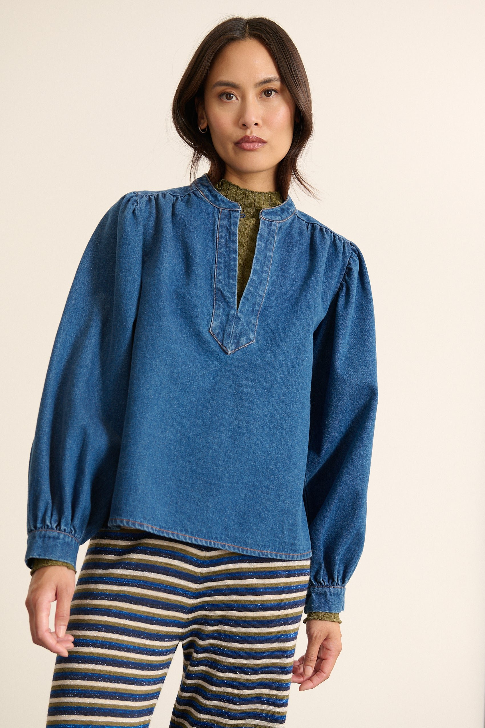 Long-sleeved Tunisian collar blouse GARANCE PARIS Blue