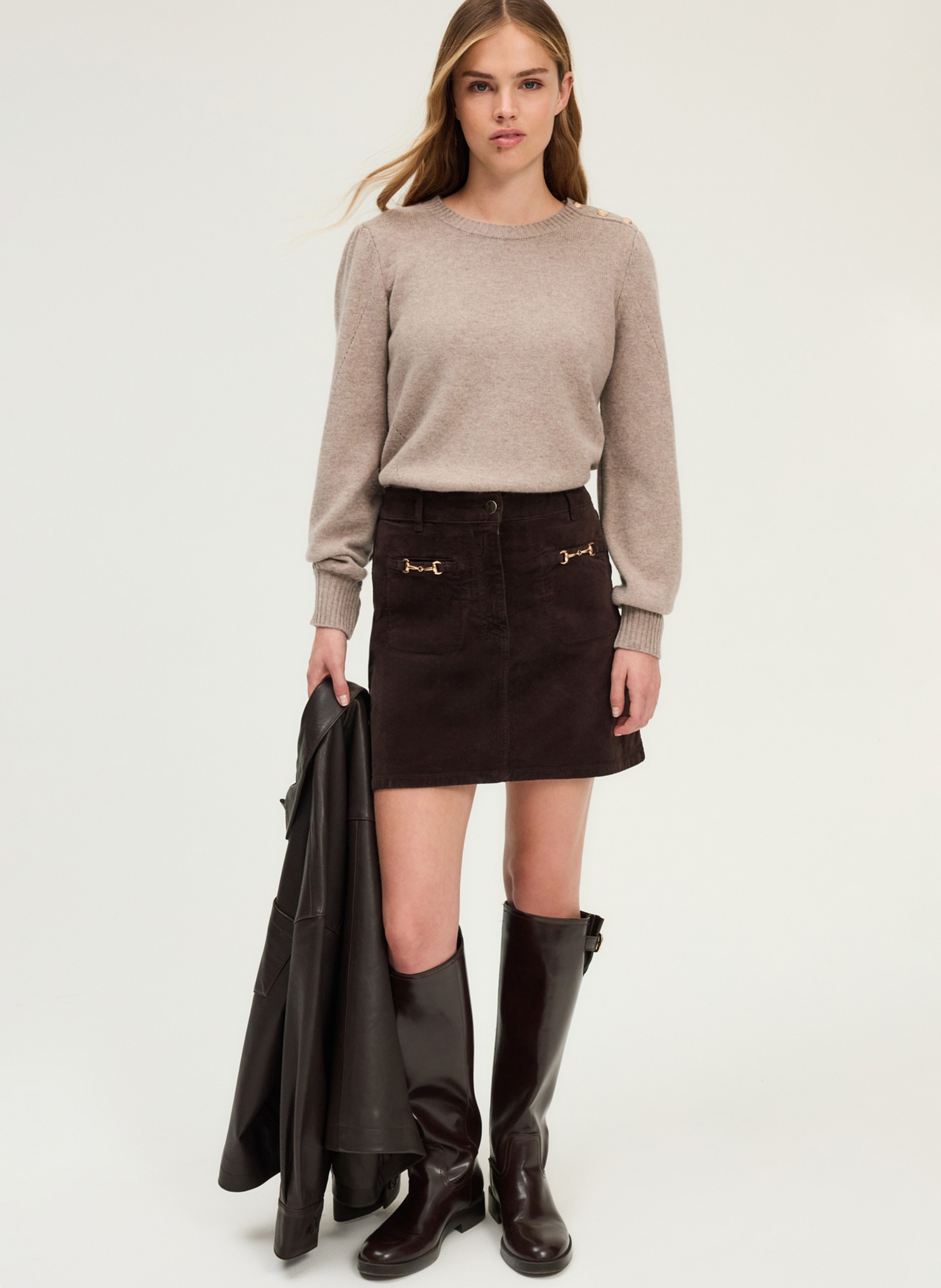 Jupe courte en coton mélangé PABLO Marron