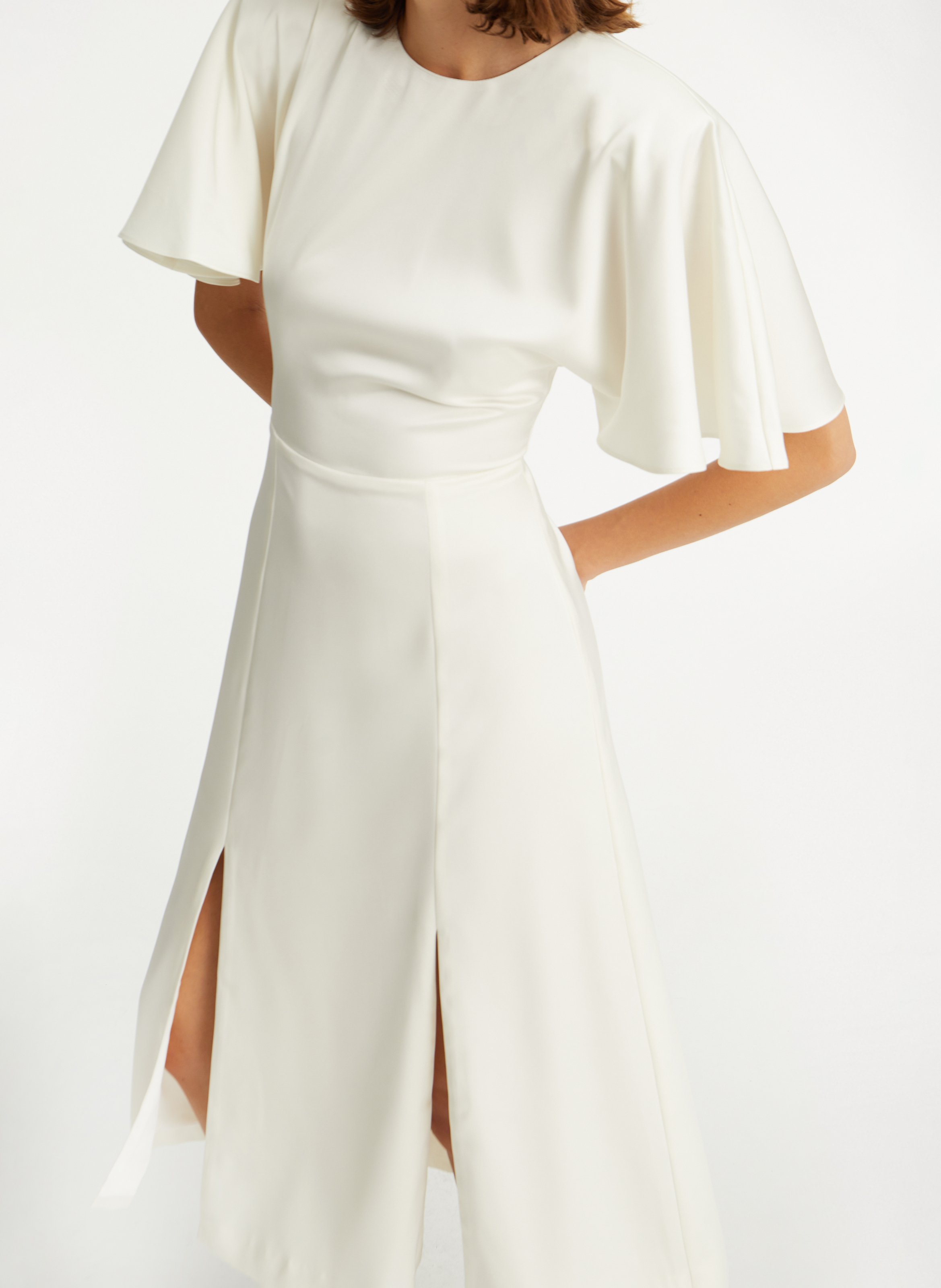 Long round neck satin dress ROTATE White