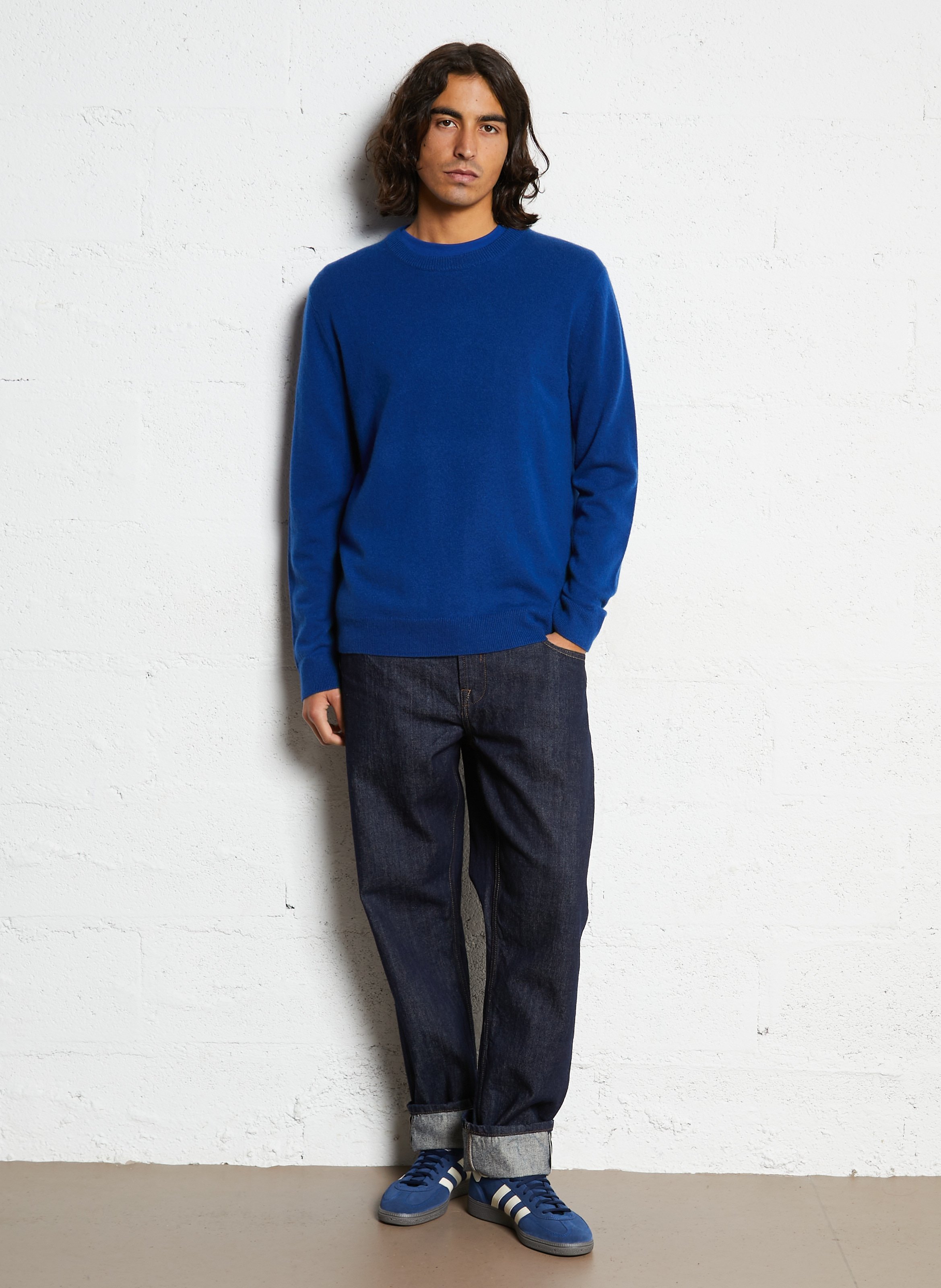 Straight cotton sweater with round neck AU PRINTEMPS PARIS Blue