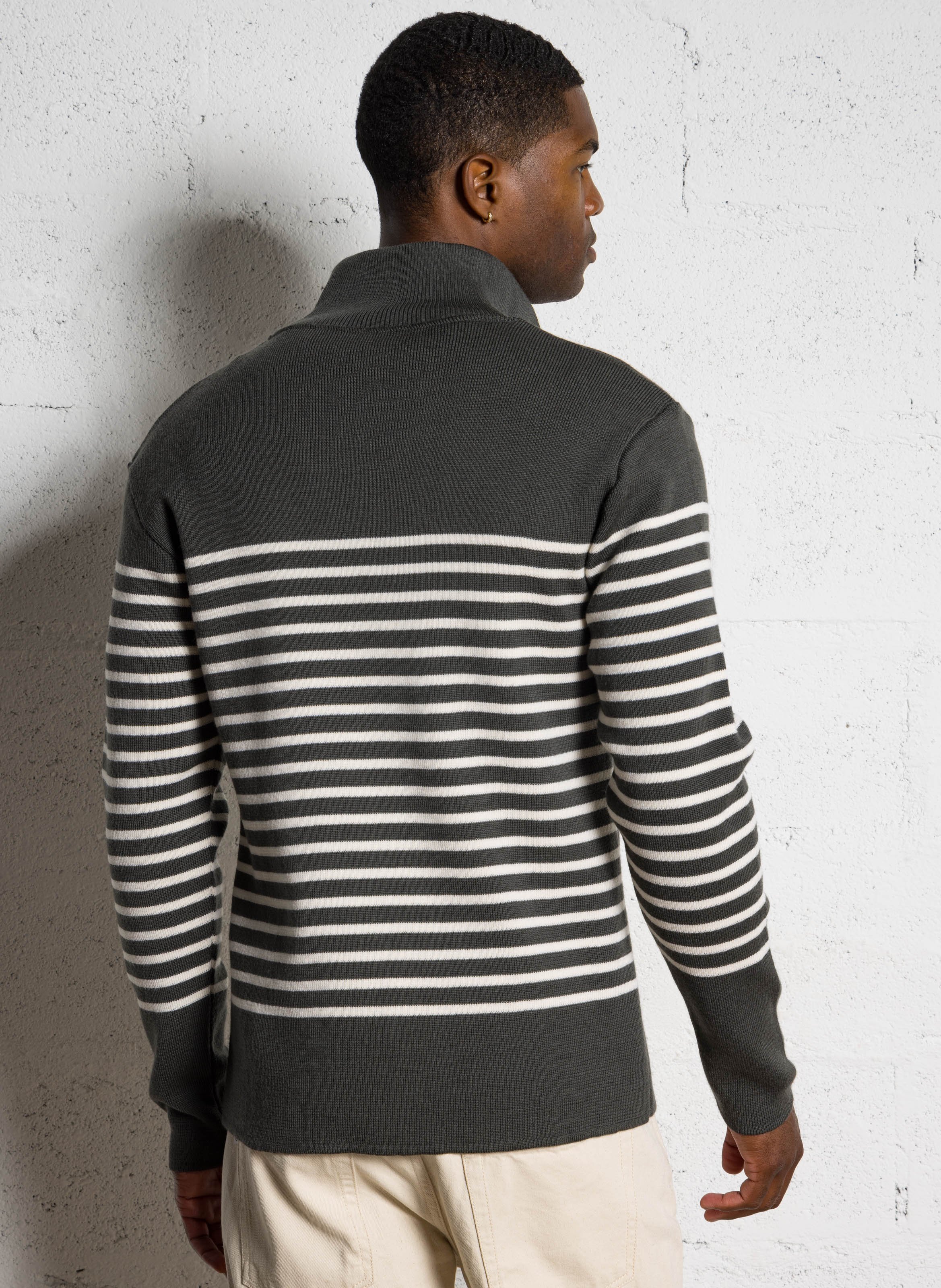 Marinière slim à col camionneur en laine ARMOR LUX Kaki