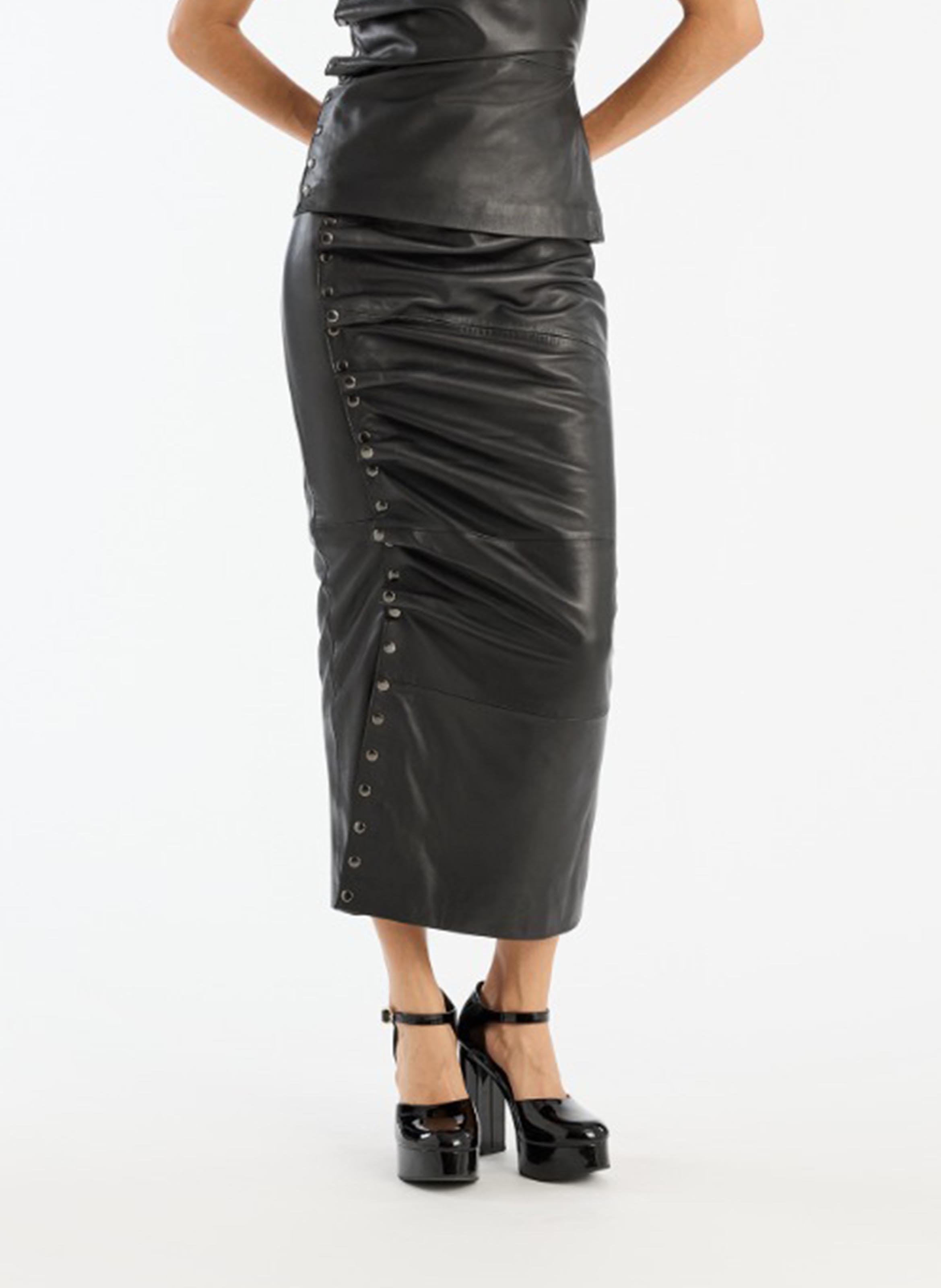 Jupe midi crayon en cuir ROTATE Noir