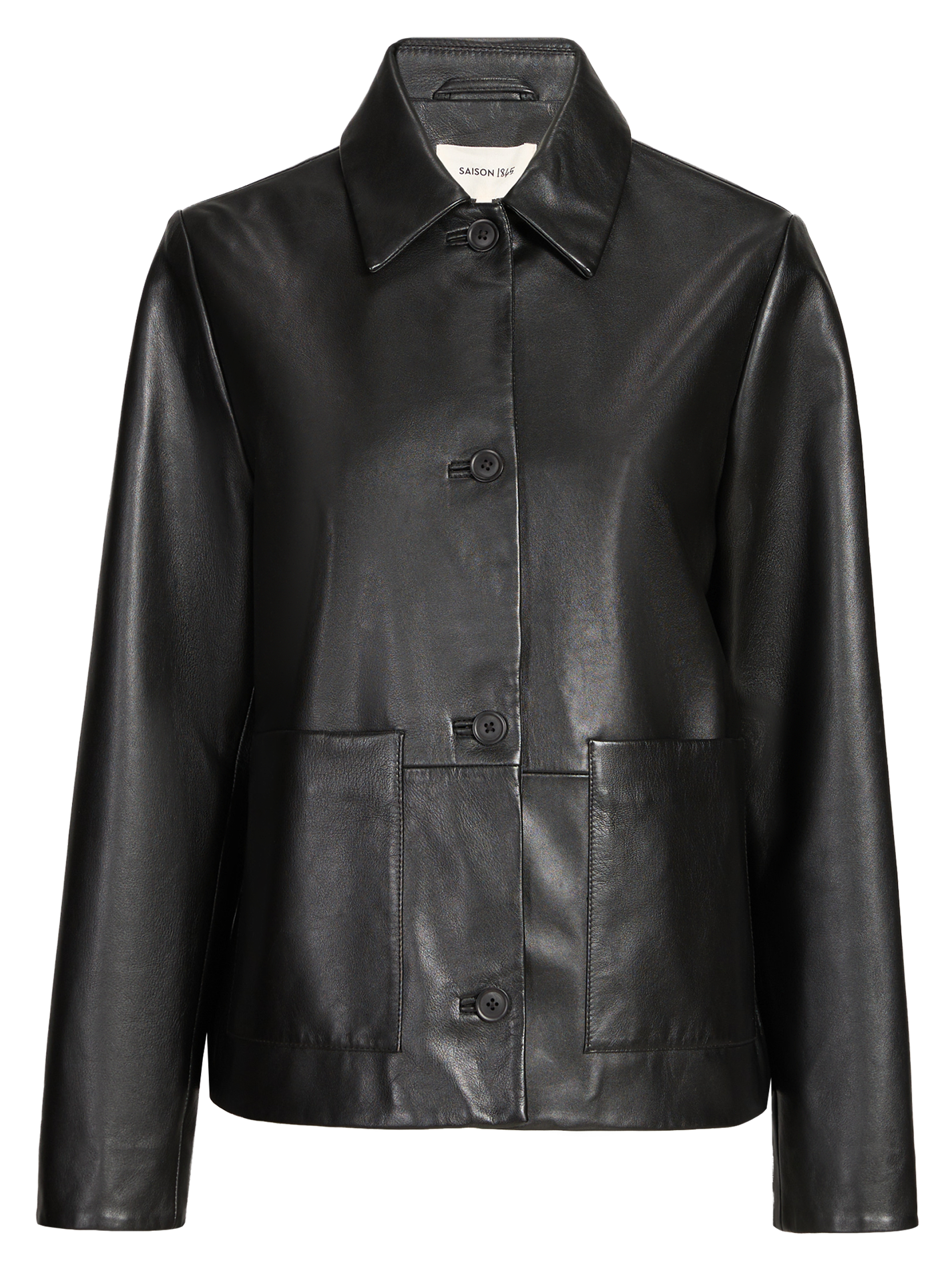 Lambskin leather jacket with classic collar SAISON 1865 Black