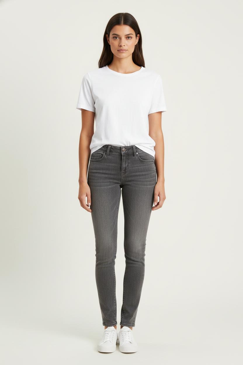 Cropped slim jeans with studs LIU JO - SECONDE MAIN Grey