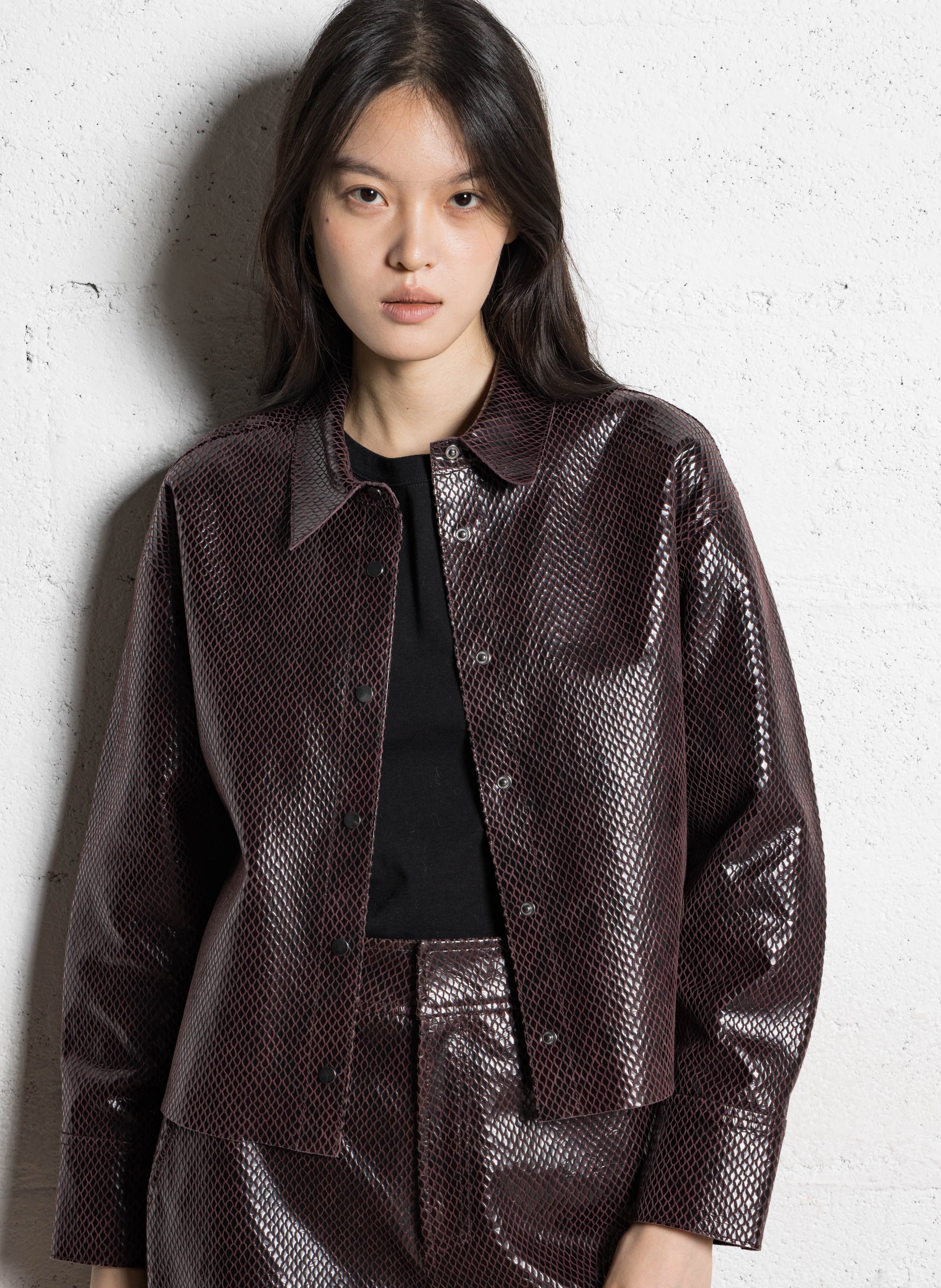 Recht, leren jasje met klassieke kraag IKKS Violet