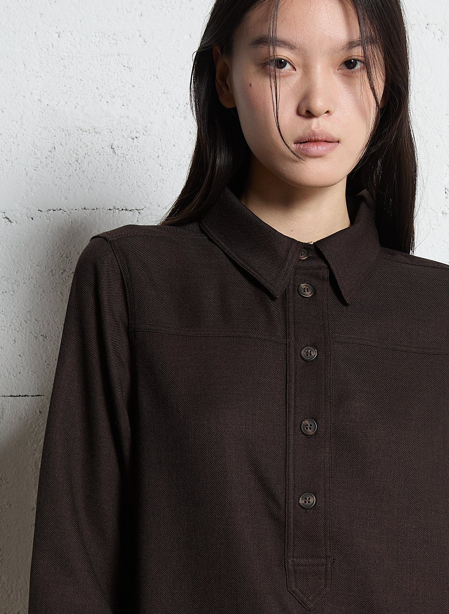 Solid straight dress with buttoned polo collar MAISON 123 Brown