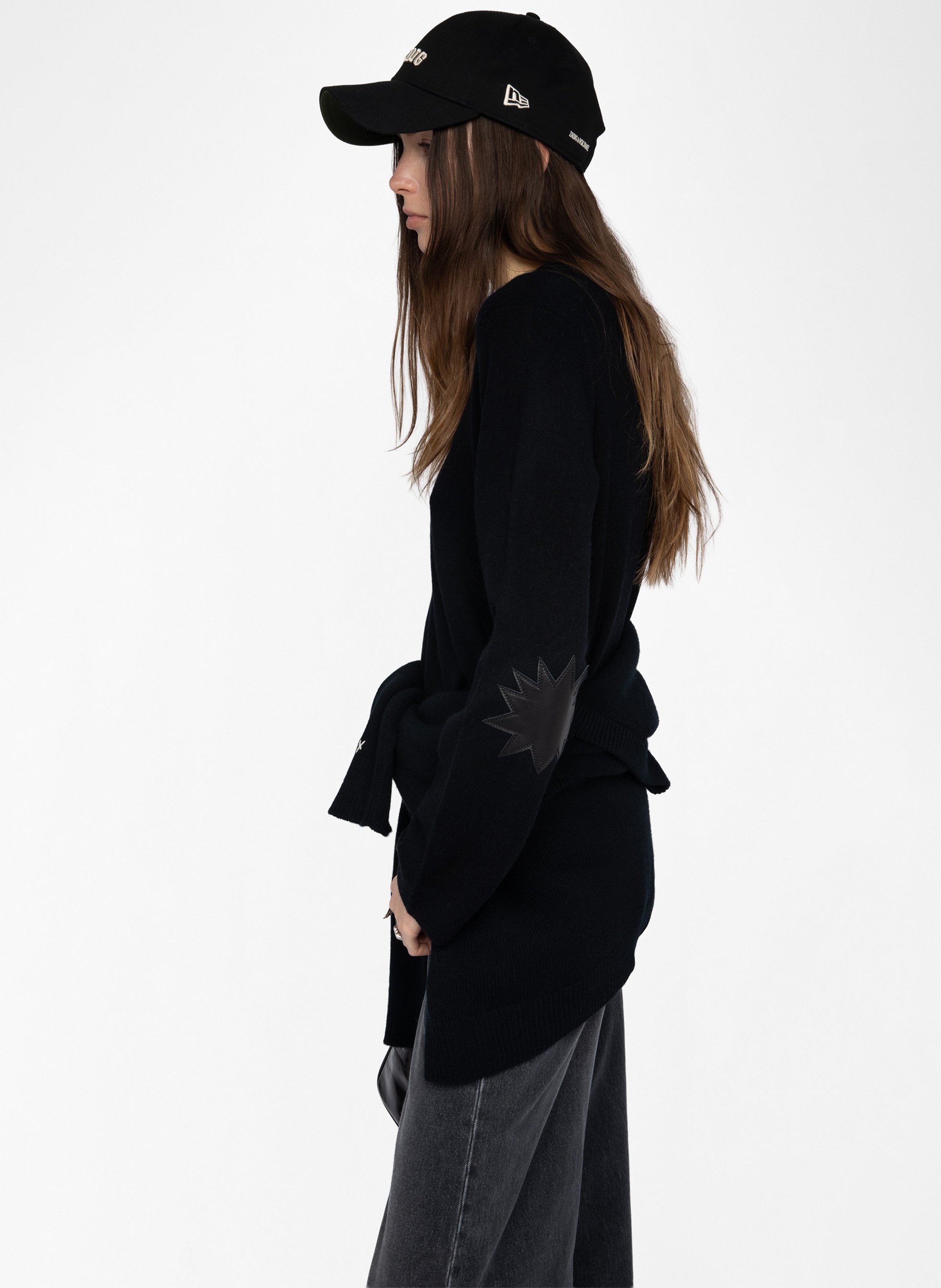 Pull col rond avec patchs en cuir ZADIG&VOLTAIRE Noir