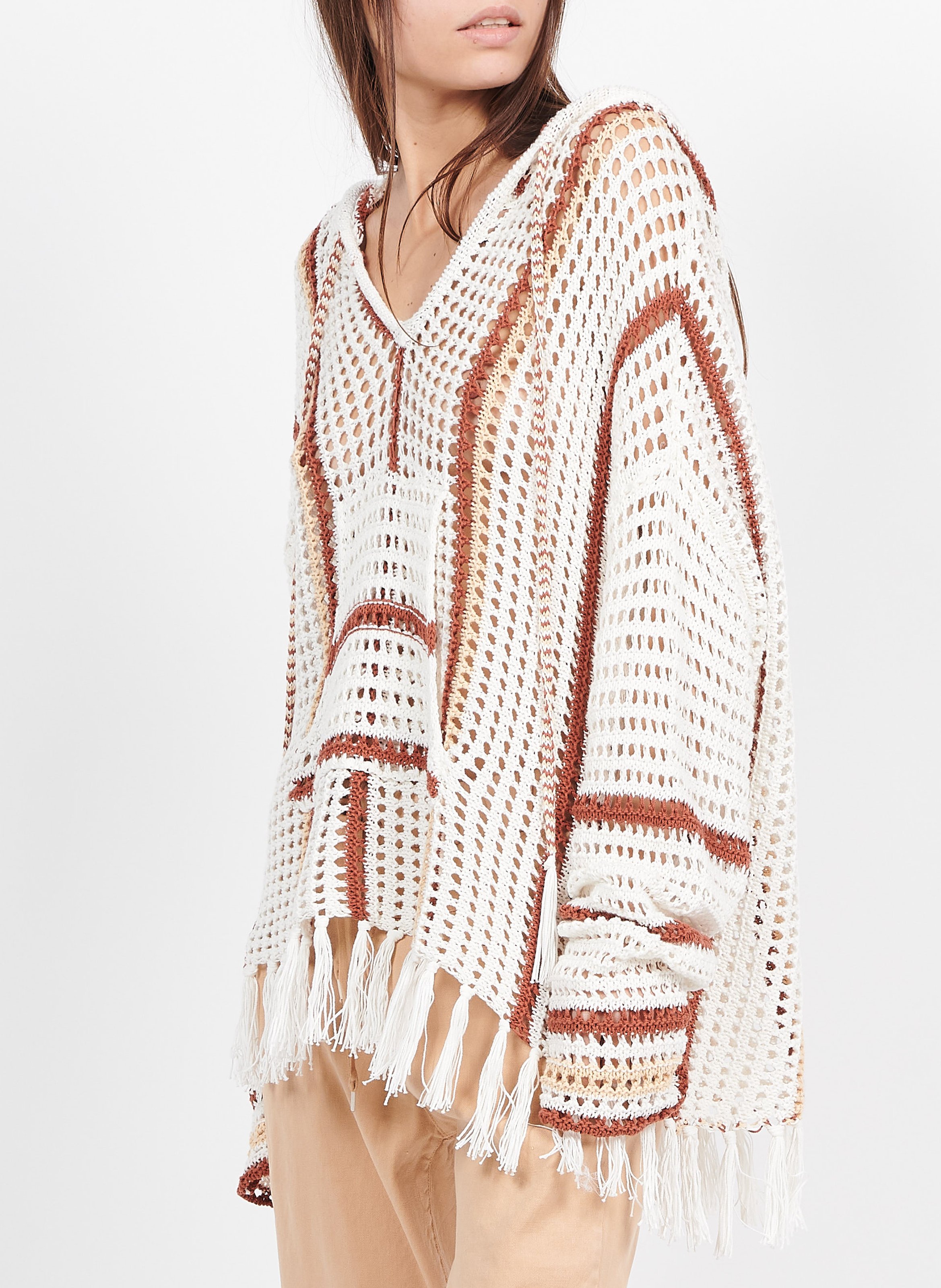 Pull en crochet à rayures en coton  SACK S Beige