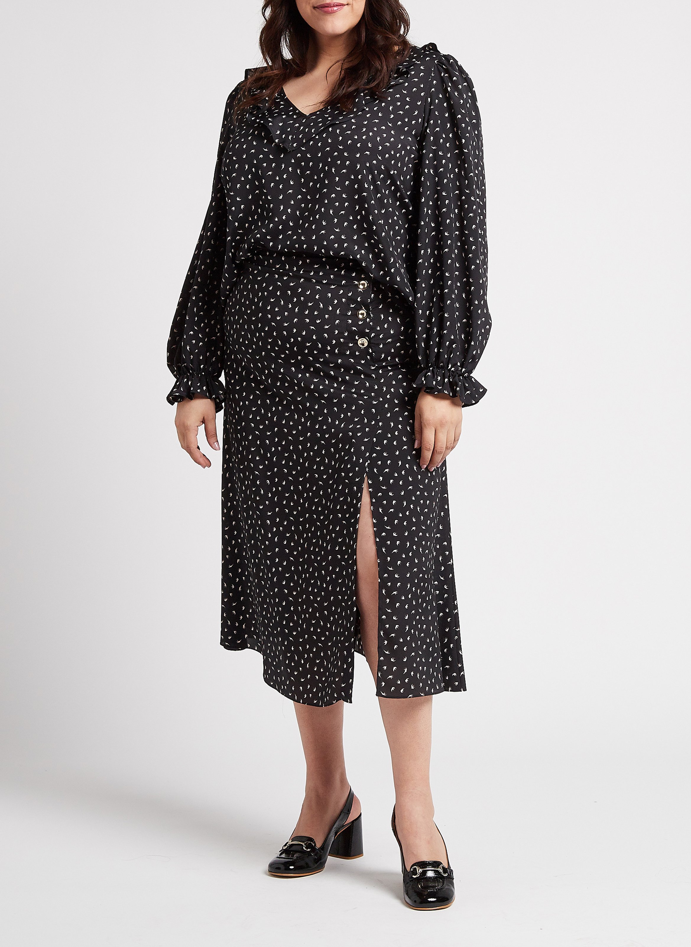 Blouse col V volantée PERSONA by Marina Rinaldi Noir