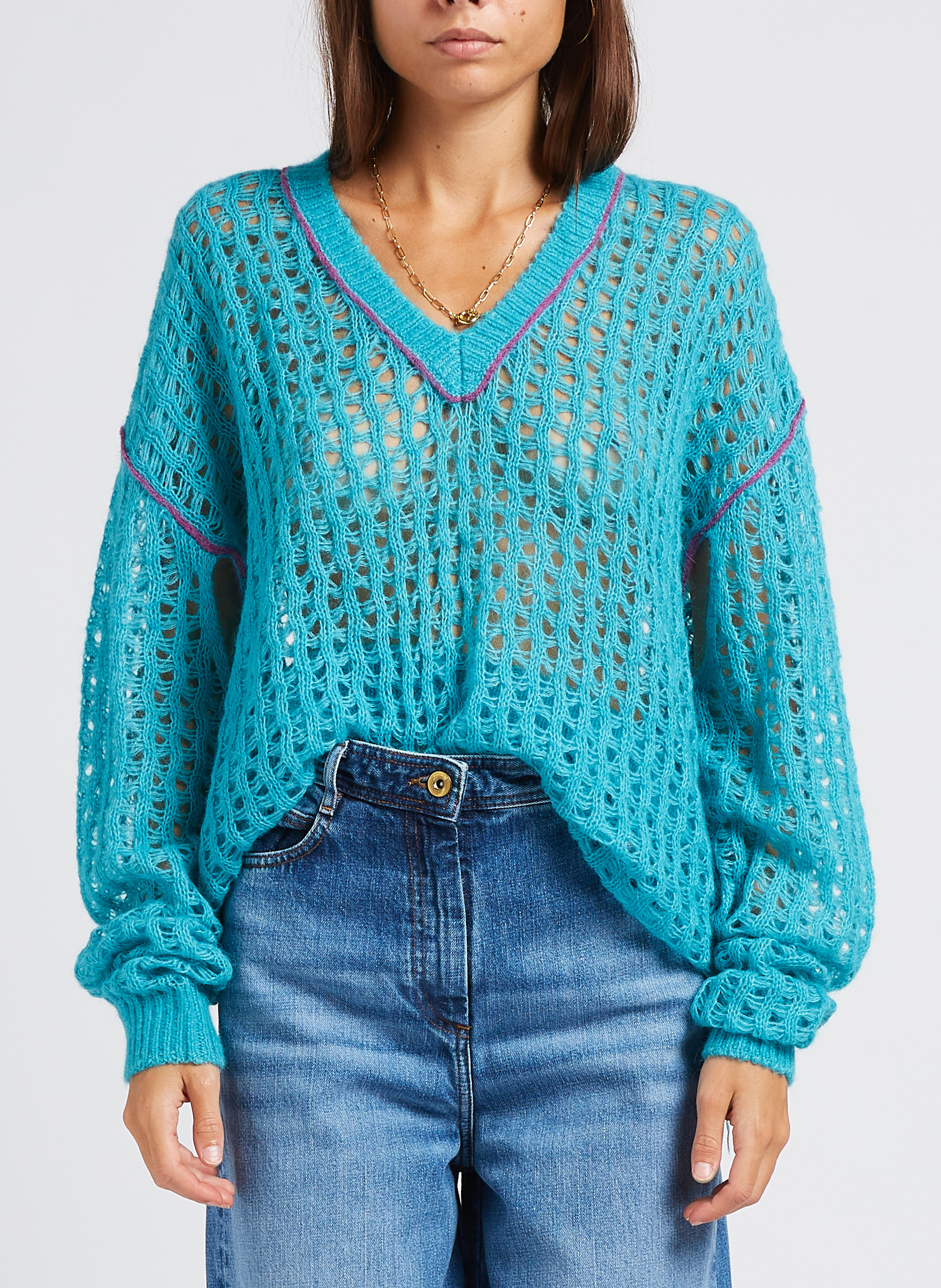 Pullover mit V-Ausschnitt aus Netzgewebe MES DEMOISELLES