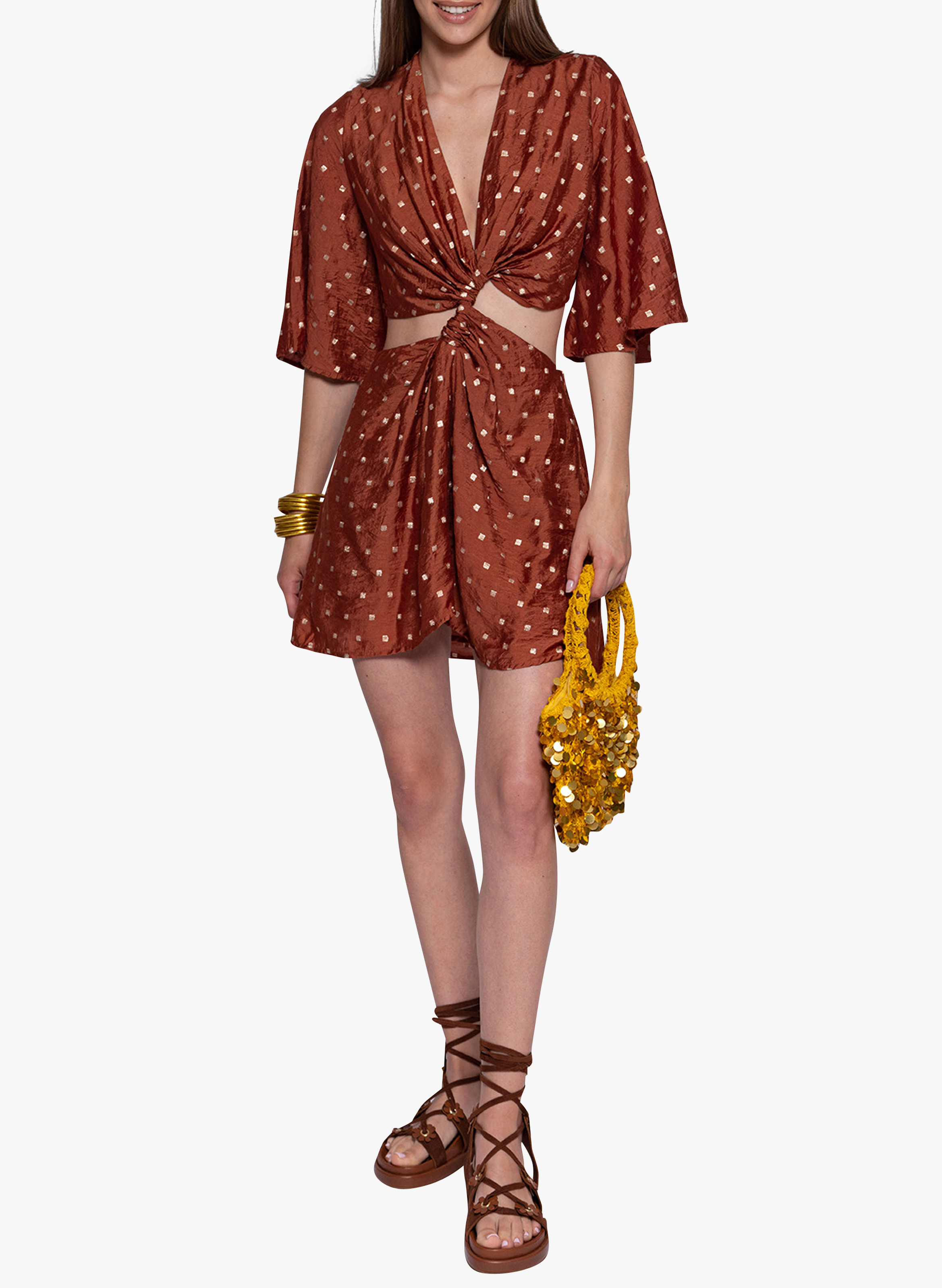 Jurk met V-hals en uitlopende rok SUNDRESS Bruin