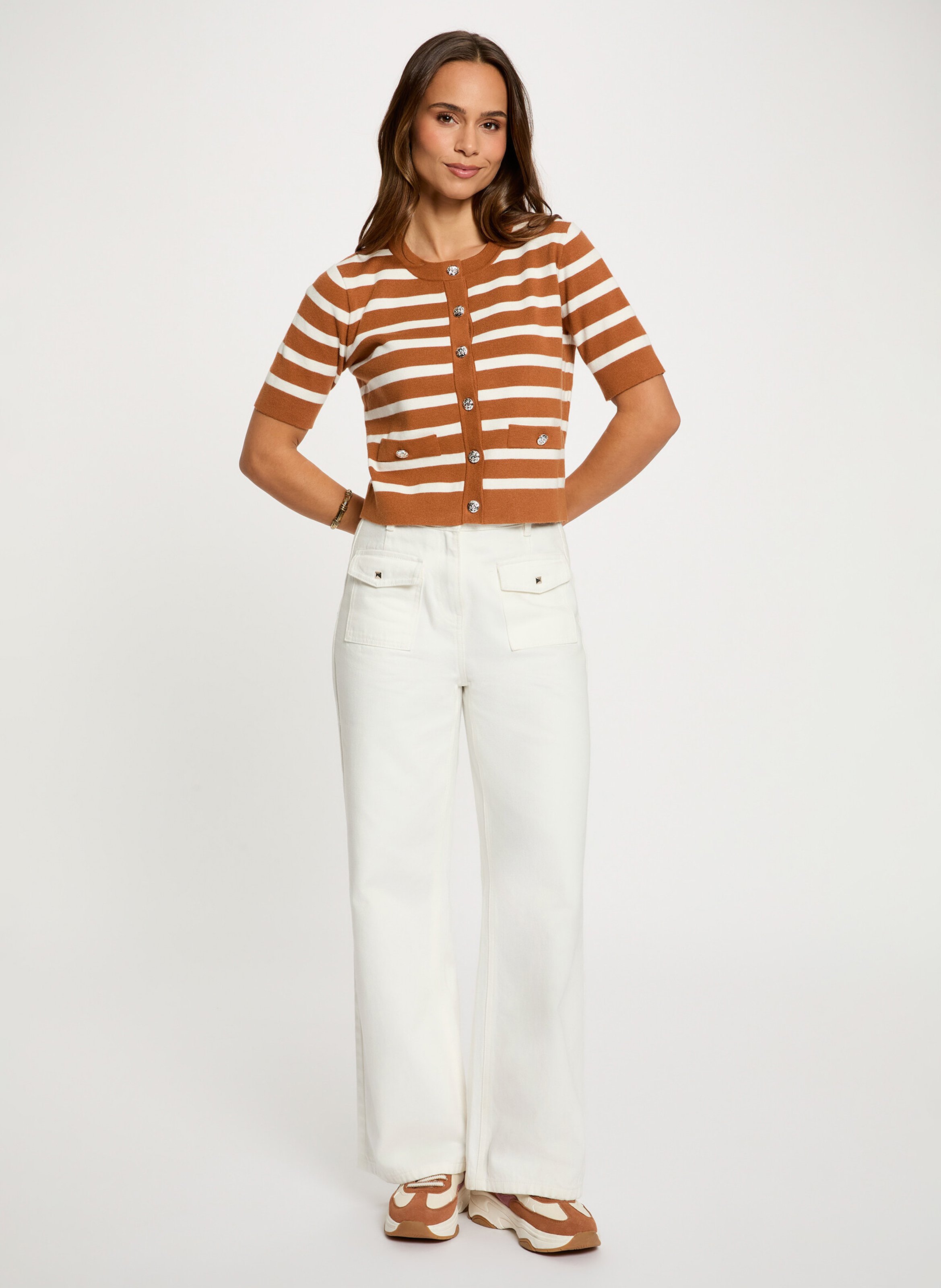 Top col rond à rayures MORGAN Marron