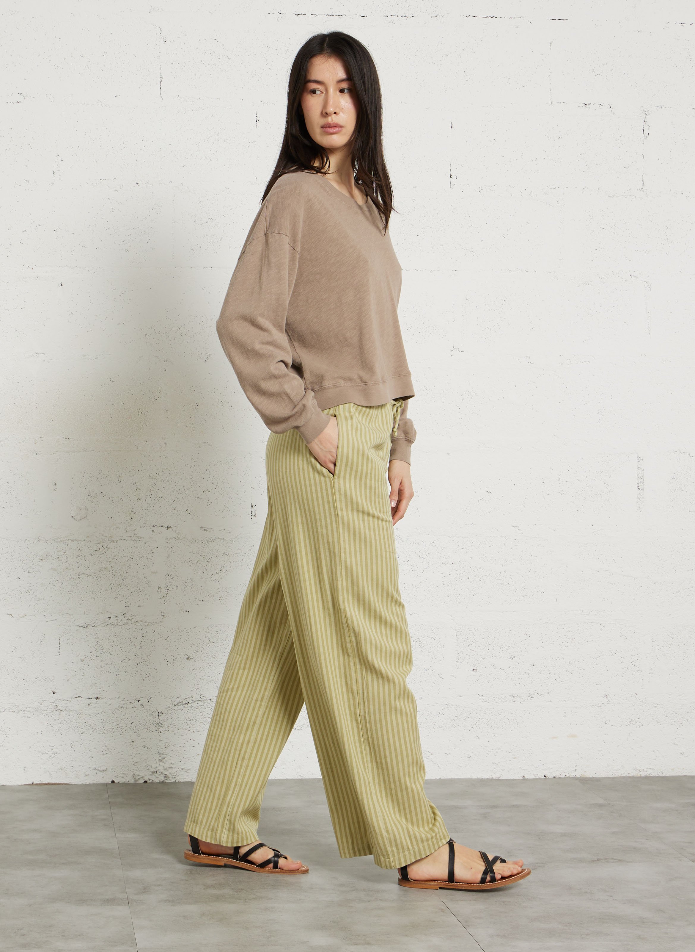 Gerade geschnittenes Rundhals-T-Shirt aus Baumwolle AMERICAN VINTAGE Beige