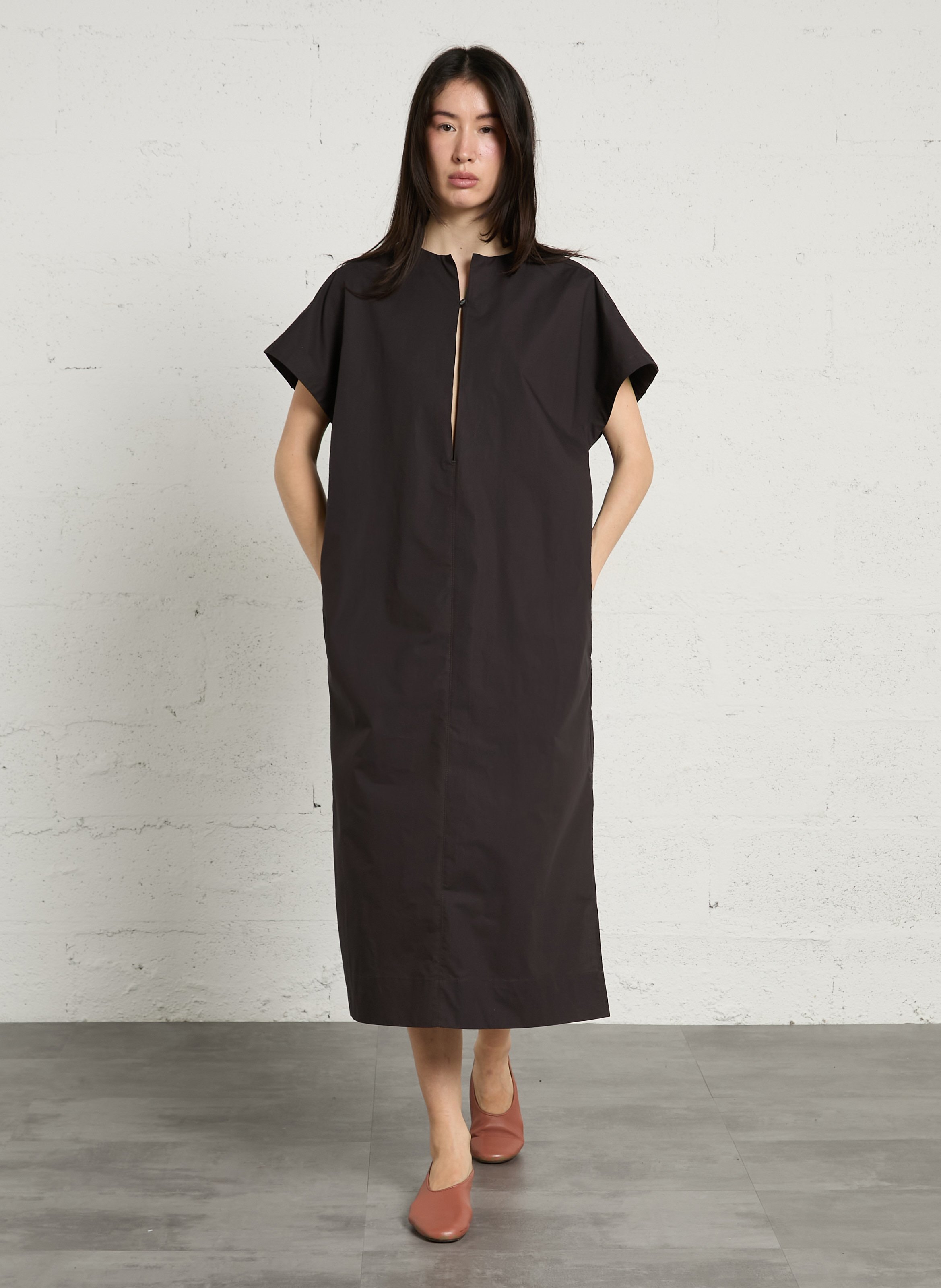 Organic cotton round neck midi dress SOEUR Grey