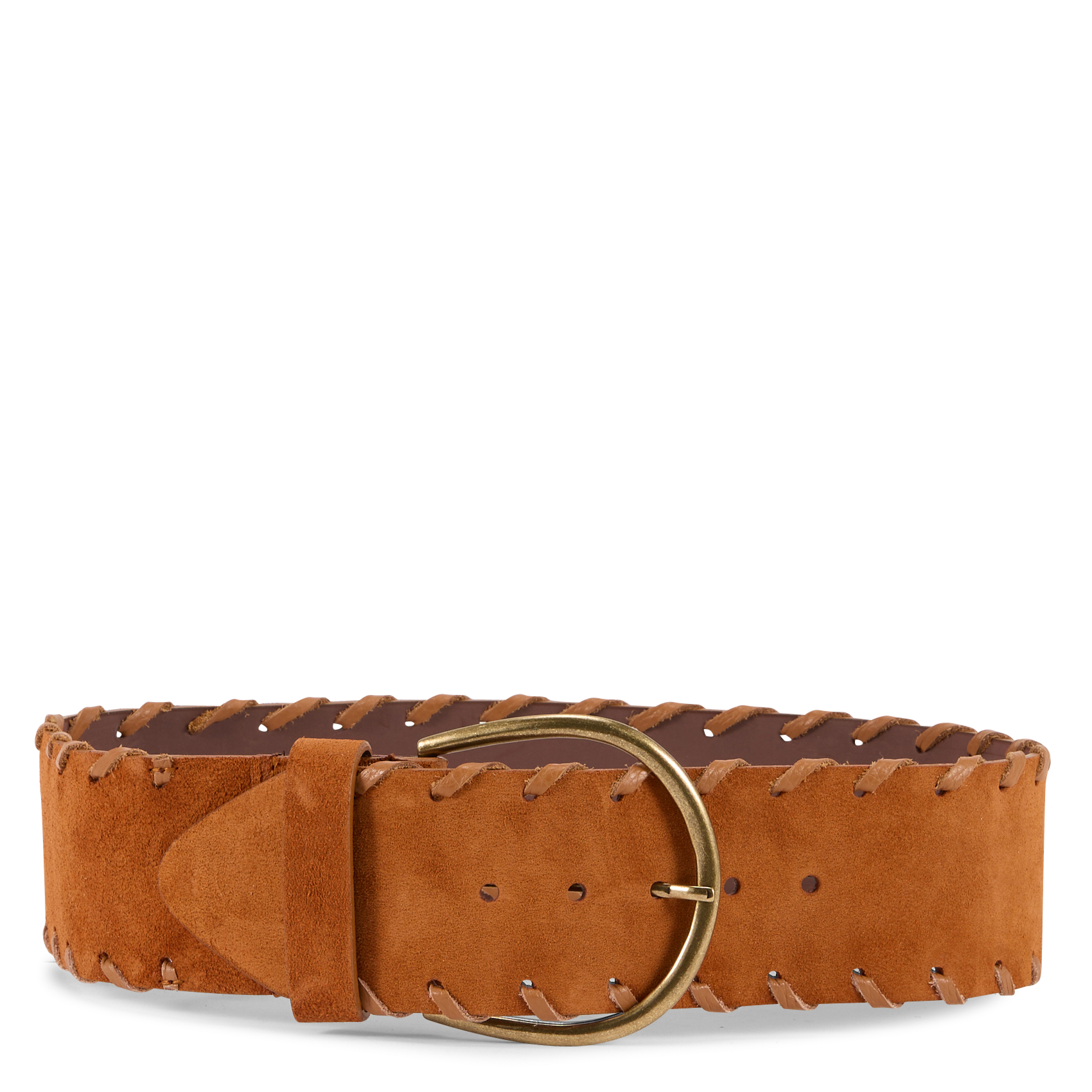 Large ceinture à boucle en cuir LA FEE MARABOUTEE Marron