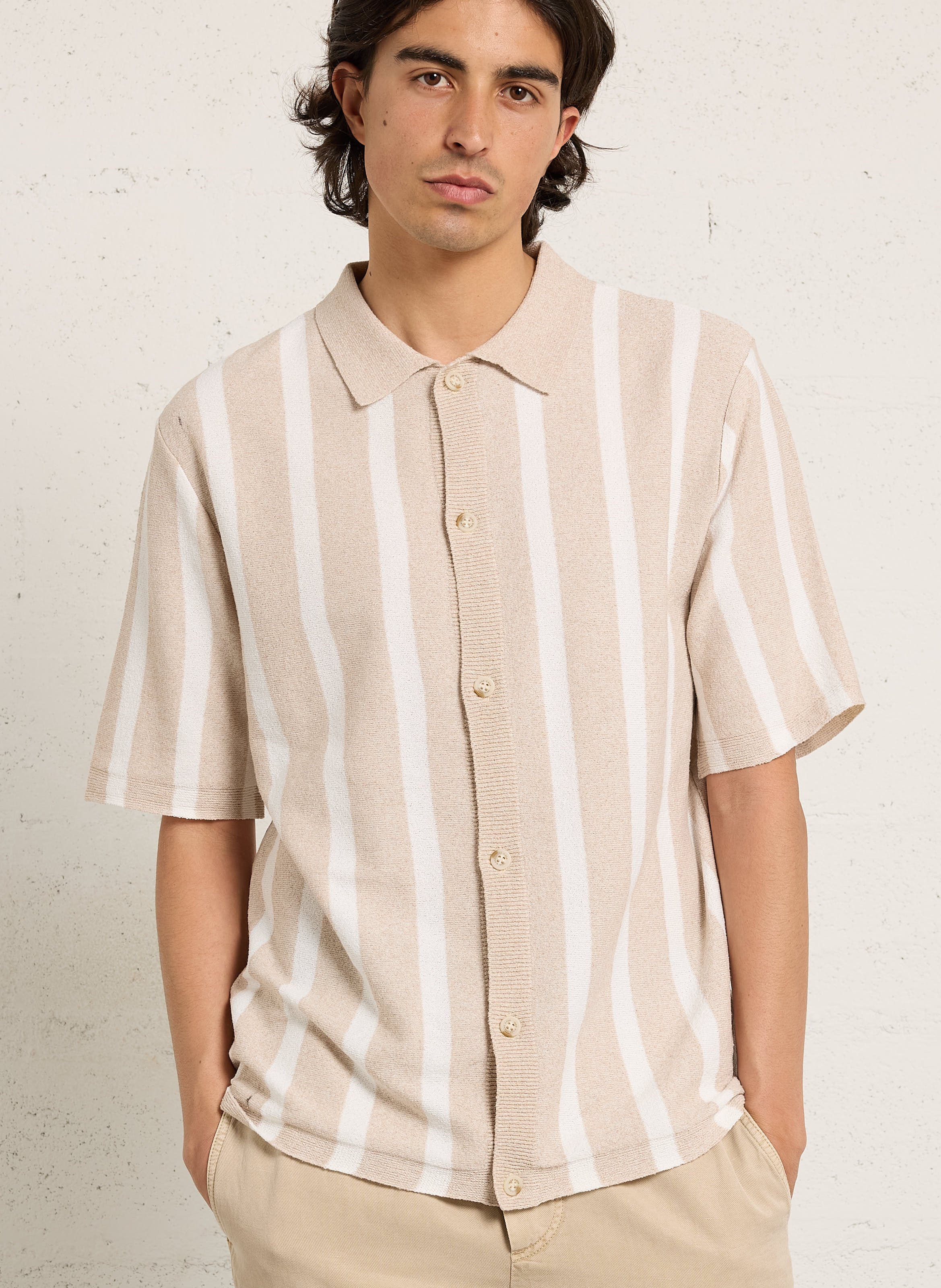 Bluse aus Baumwoll-Mix mit klassischem Kragen IKKS Beige