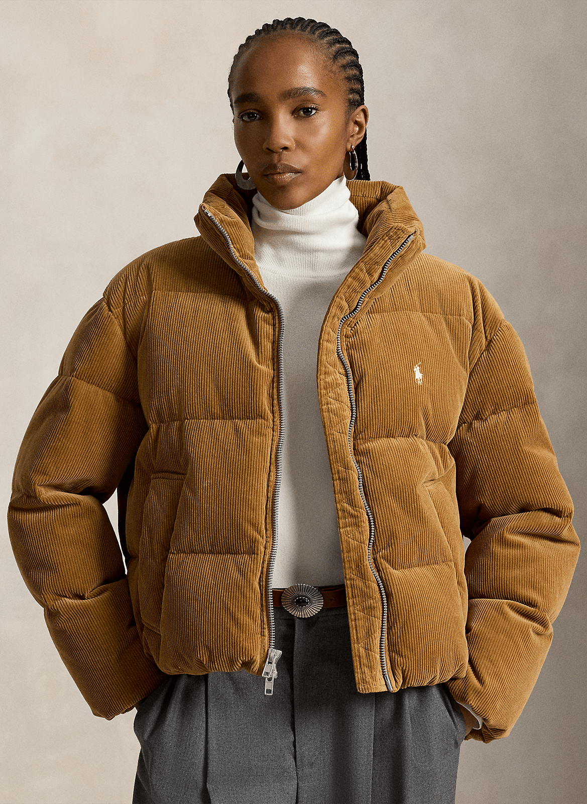 Recht ribfluwelen gewatteerde jas van gemengd katoen POLO RALPH LAUREN Beige