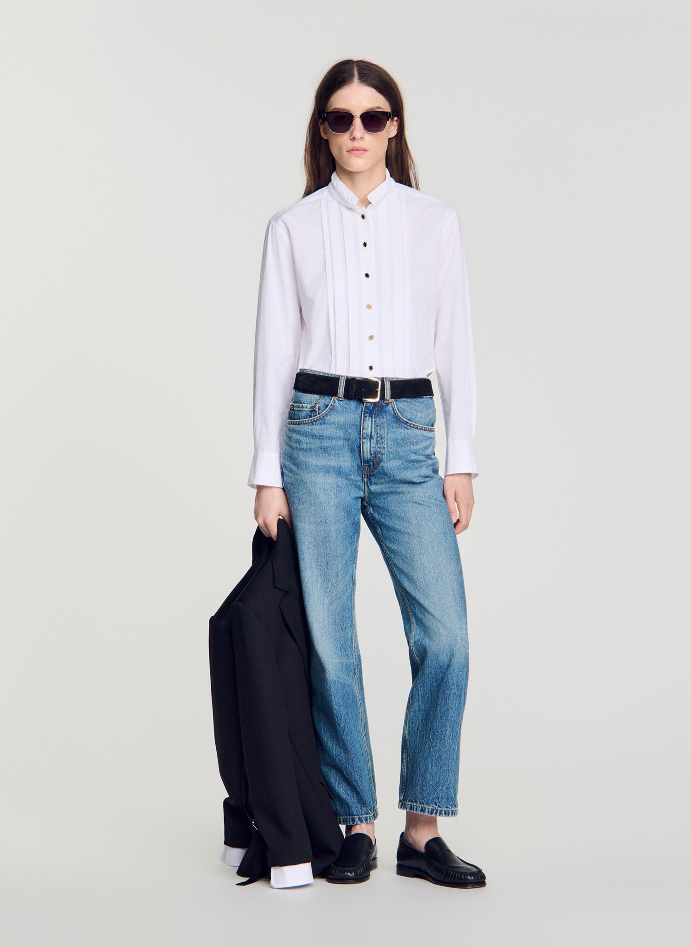 Regular-fit polka dot shirt with Victorian collar SANDRO White