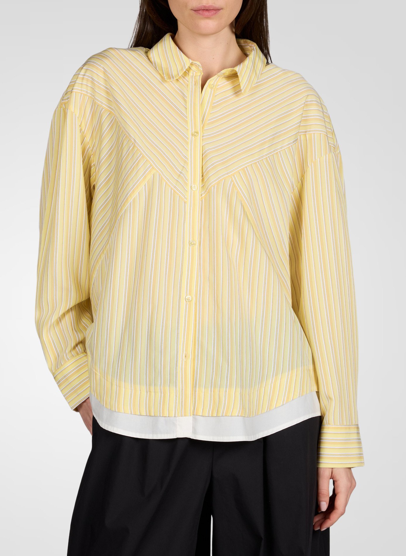 Straight striped shirt with classic collar OBJECT Yellow