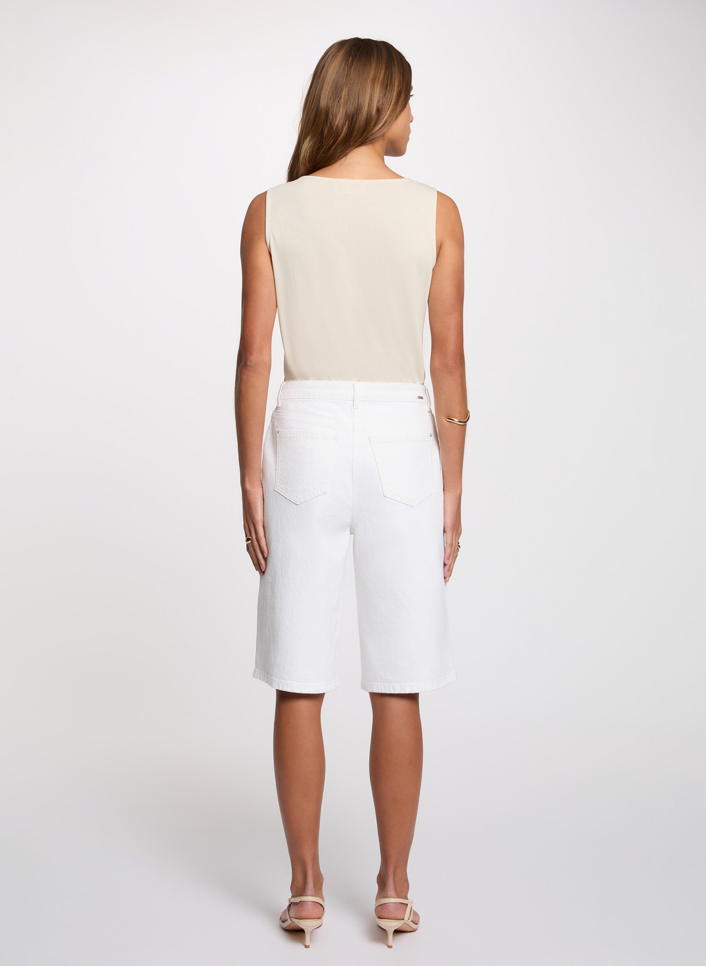 Mouwloze effen gedrapeerde top MORGAN Beige