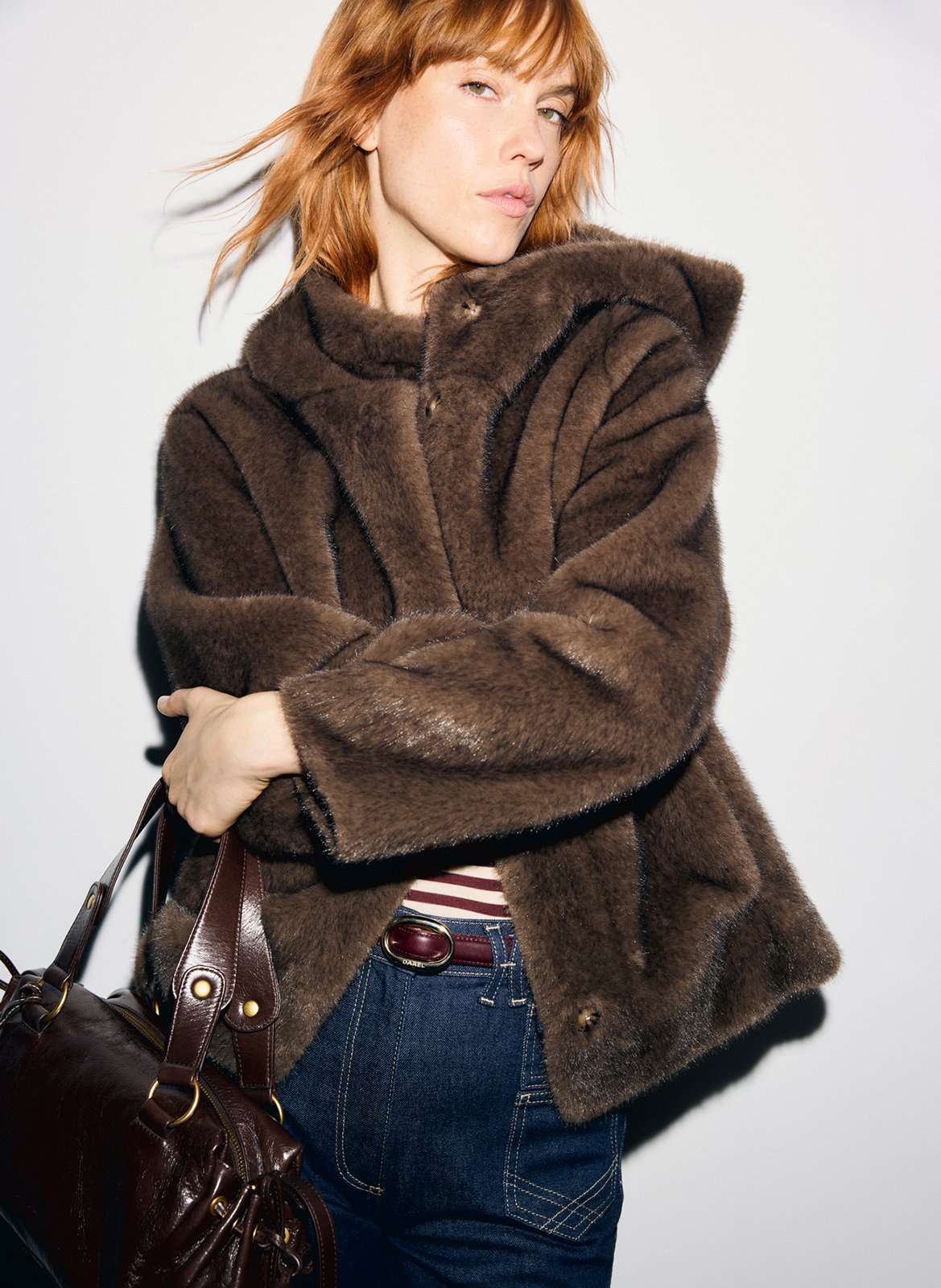 Straight coat with hood GERARD DAREL Brown