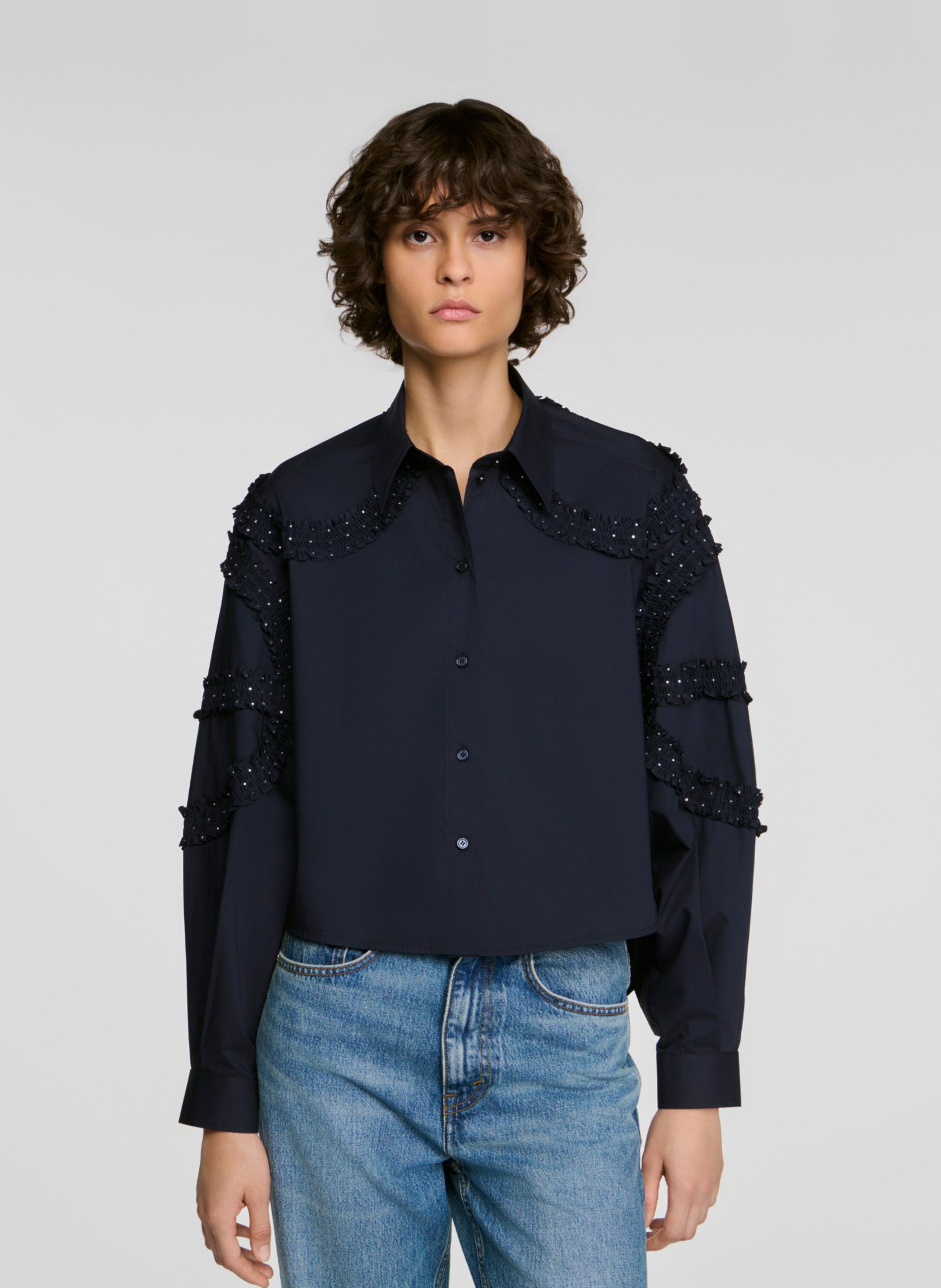 Rechte effen knoopblouse SANDRO Blauw