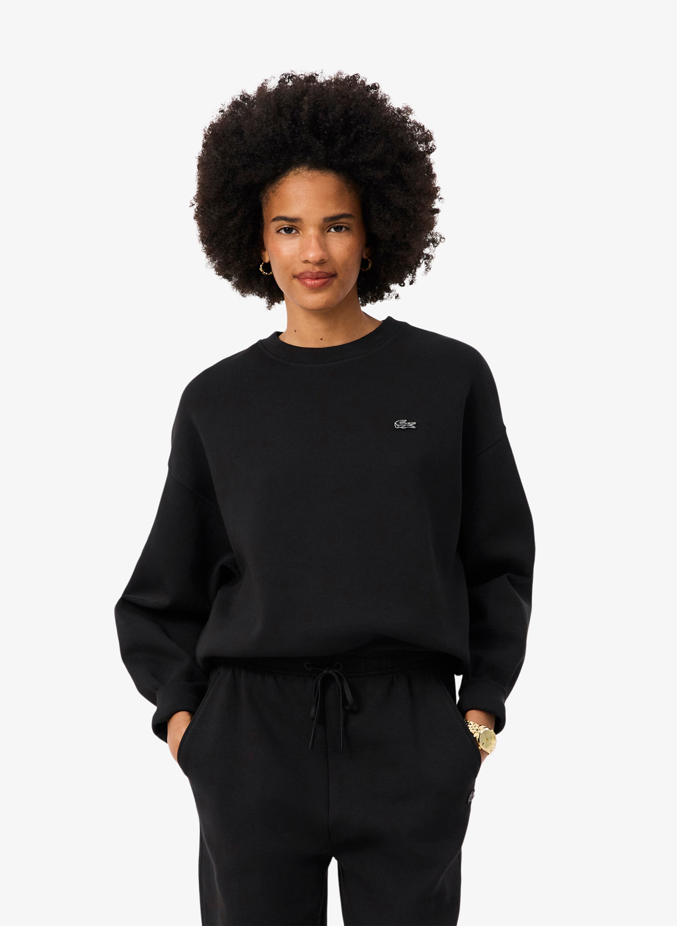 Oversized cotton-blend sweatshirt with round neck LACOSTE Black
