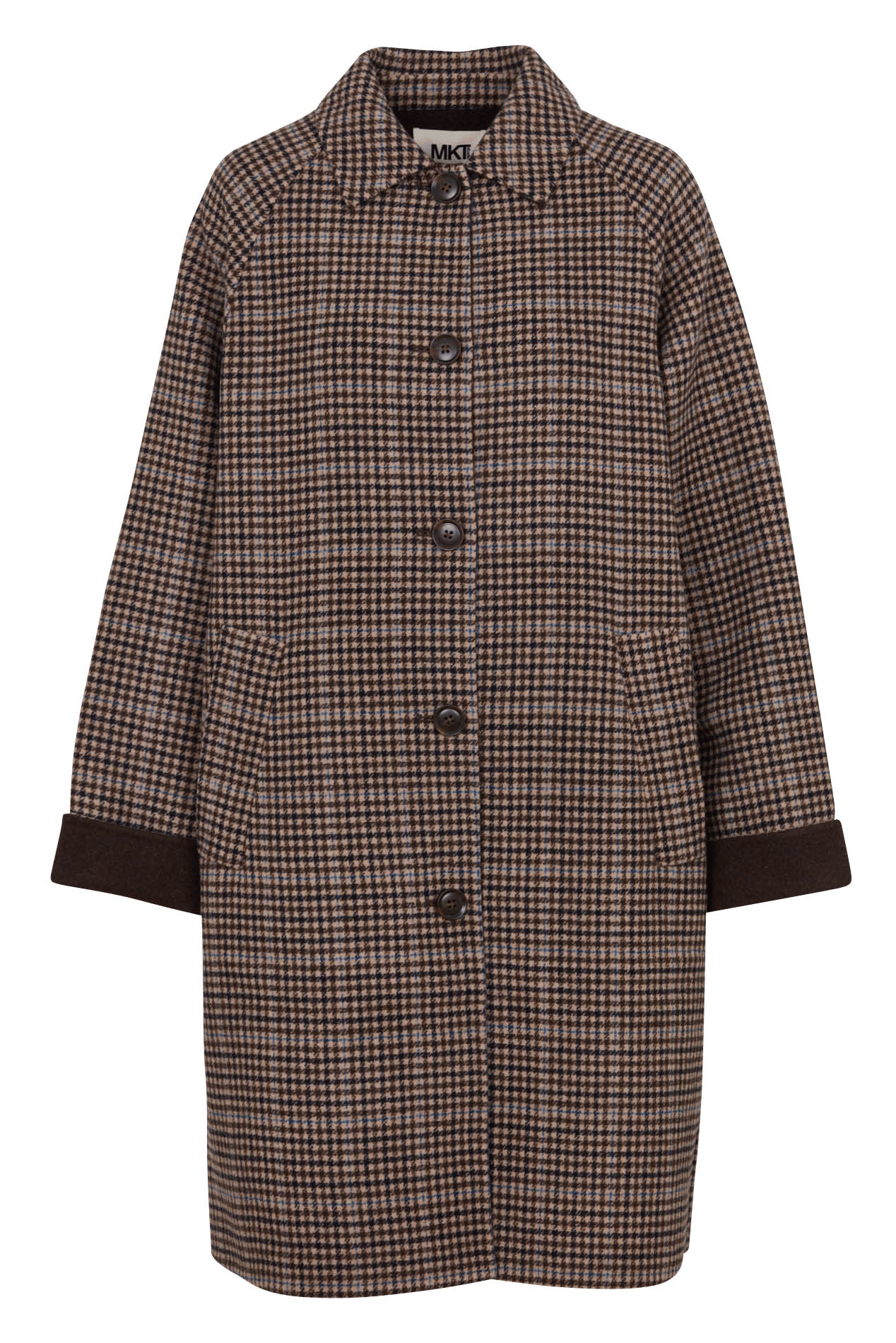Manteau ample col classique motif prince-de-galles en laine mélangée MKT Marron