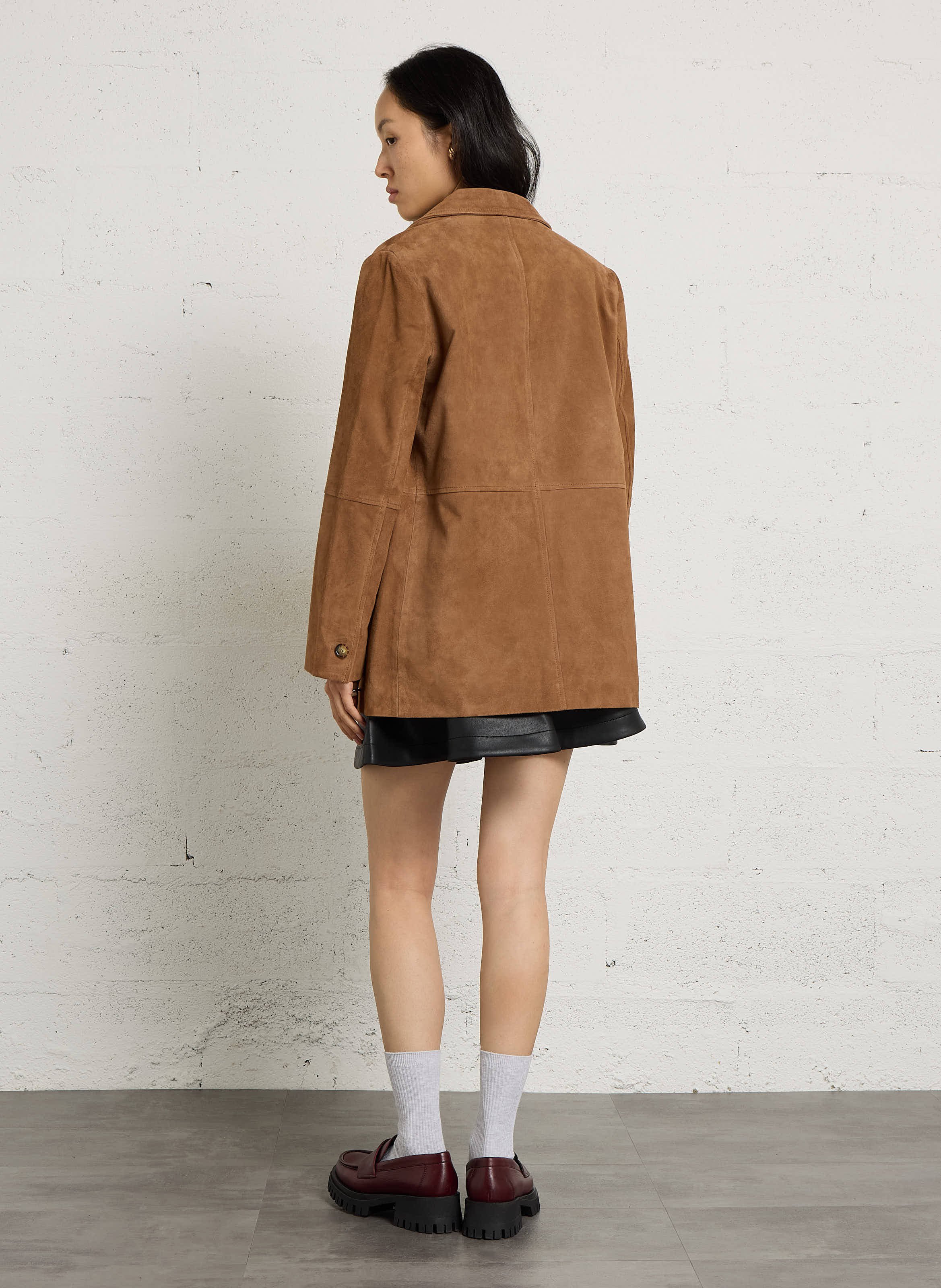 Rechte suède leren blazer MAISON 123 Beige