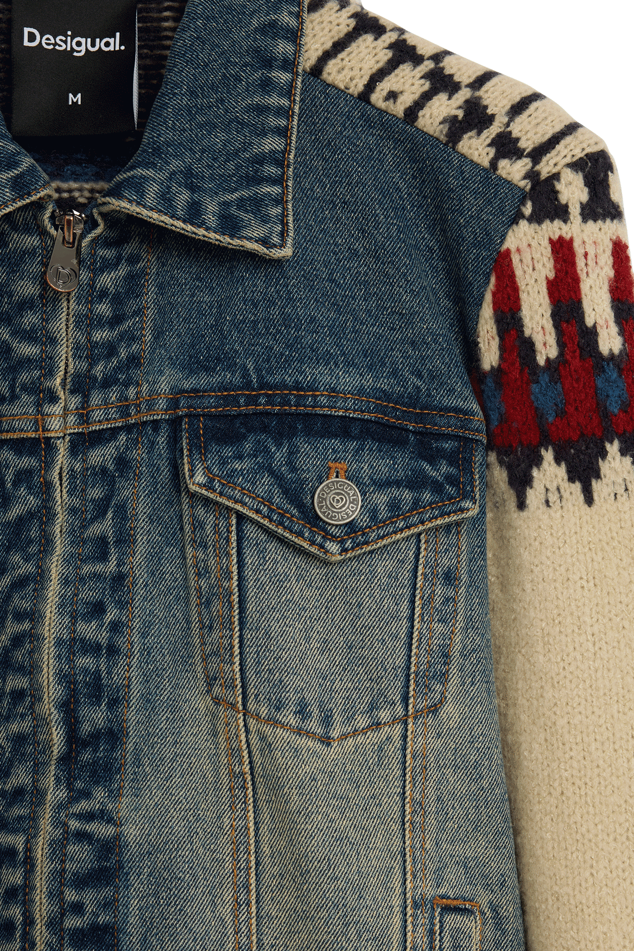 Spijkerjas met contrasterende gebreide mouwen DESIGUAL Blauw