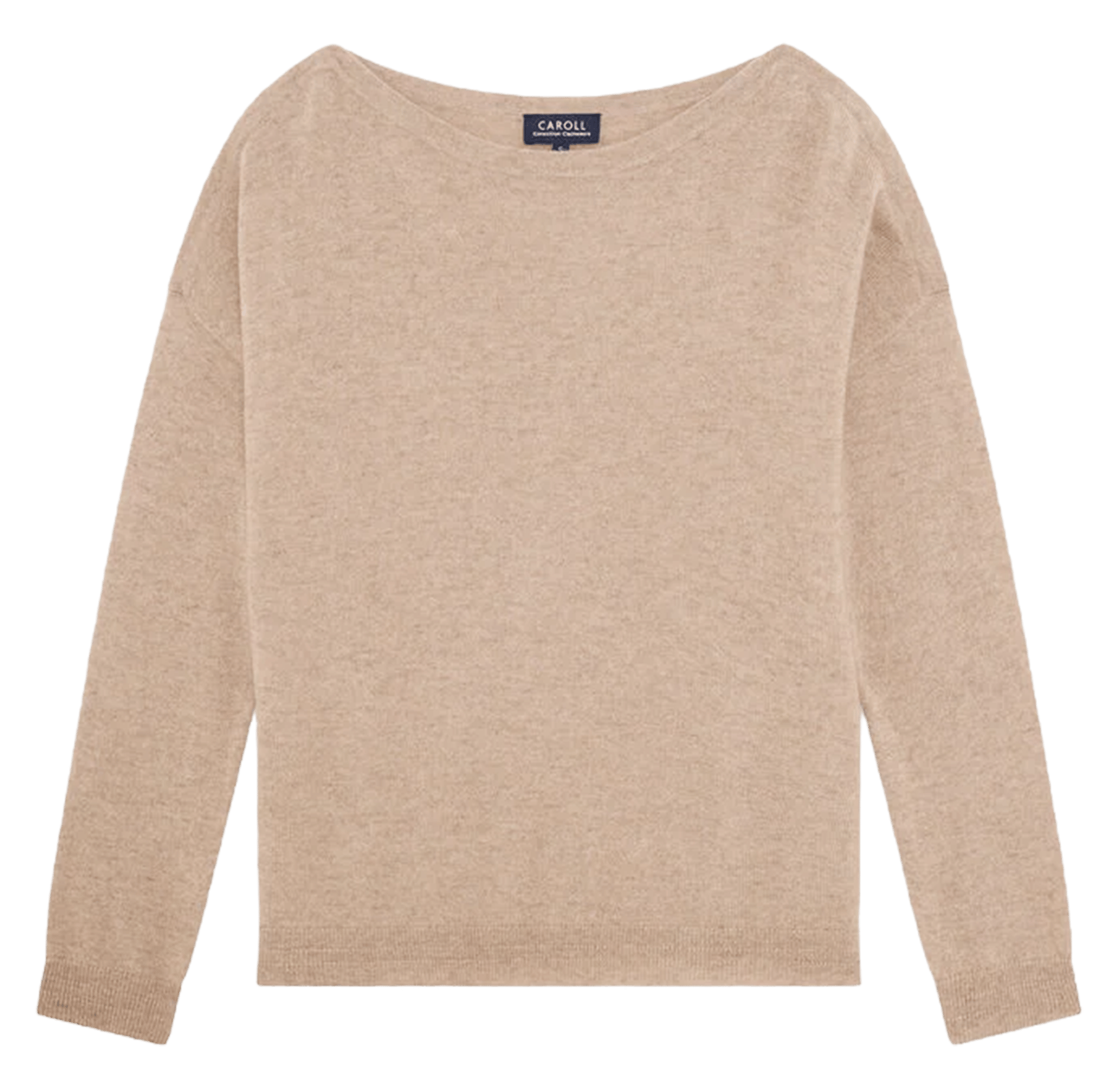 Plain wide crew-neck cashmere sweater CAROLL Brown