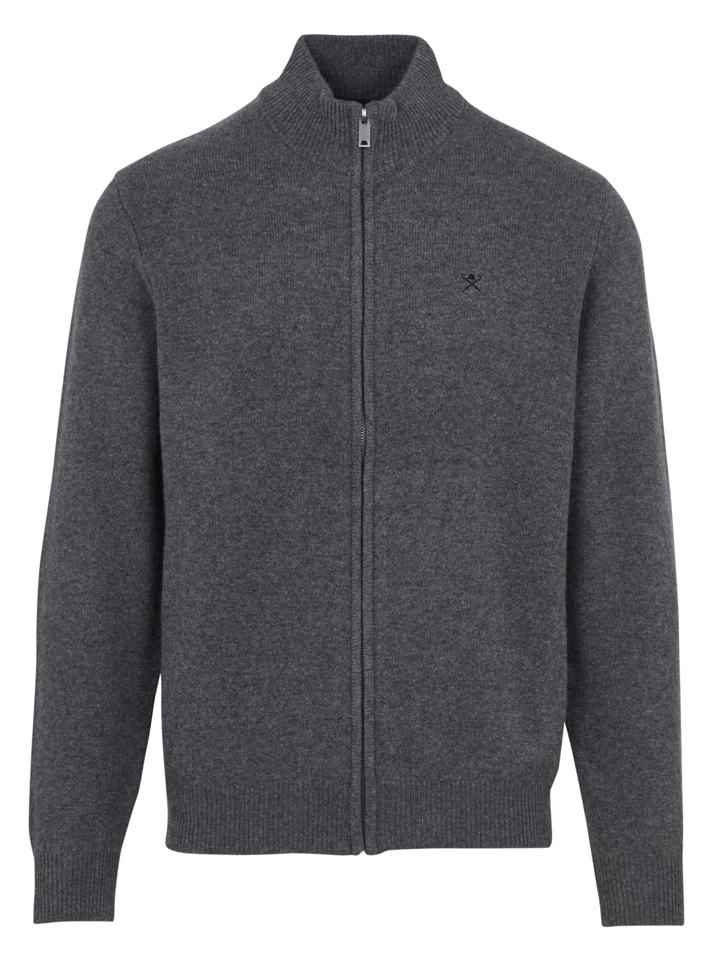 Straight high-neck embroidered wool cardigan HACKETT Grey