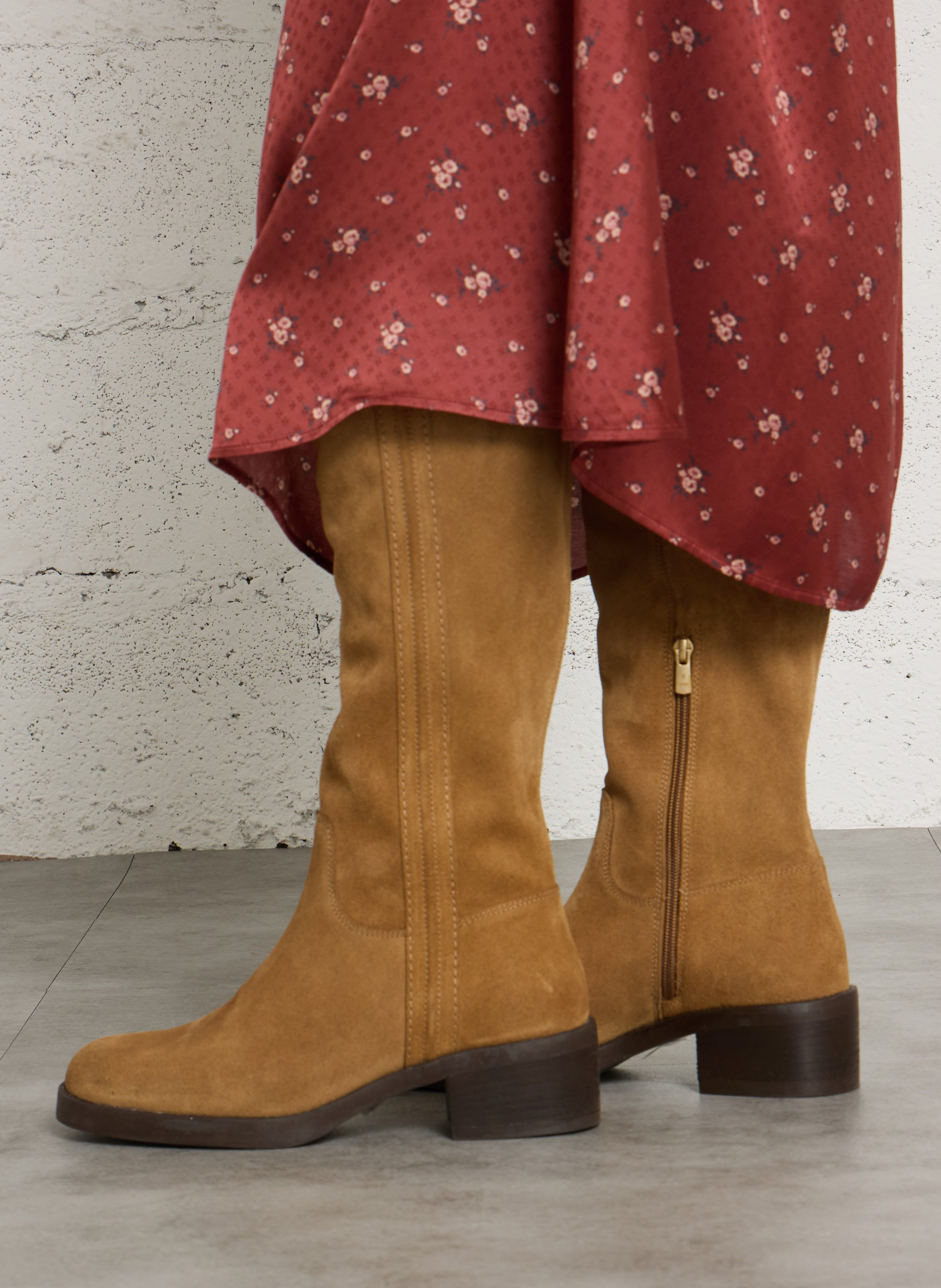 Reißverschluss-Wildlederstiefel BOCAGE Beige