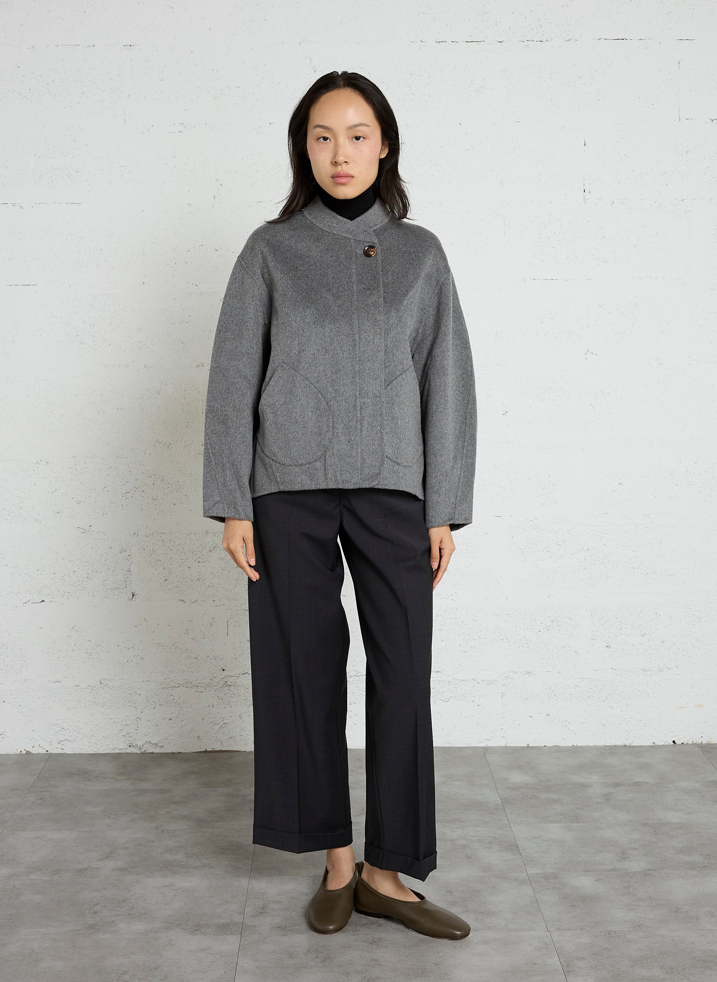 Manteau col rond en laine mélangée  SOEUR Gris
