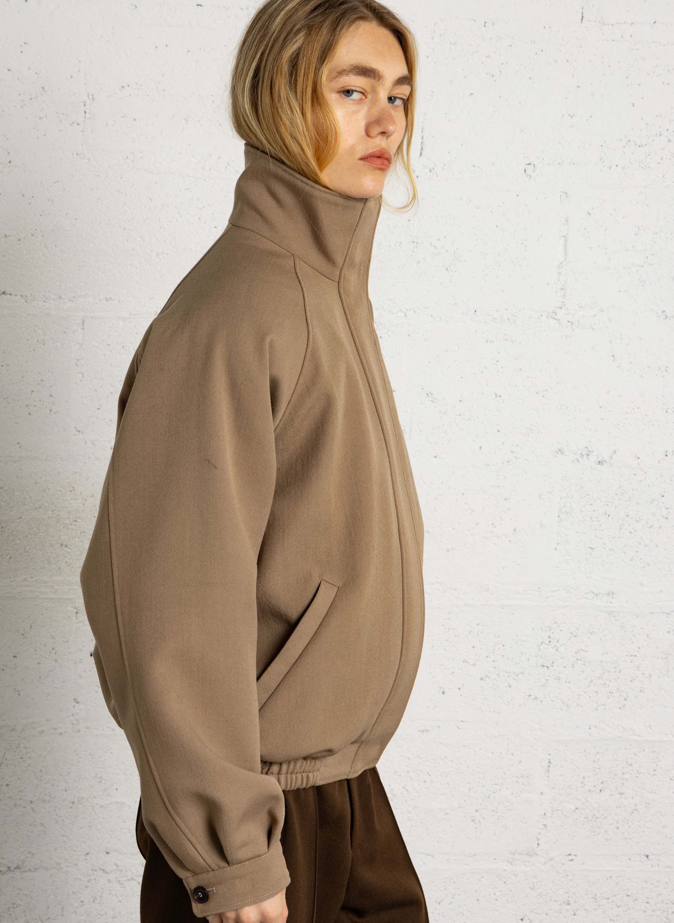 Veste oversize col montant en laine mélangée LAURENCE BRAS Beige