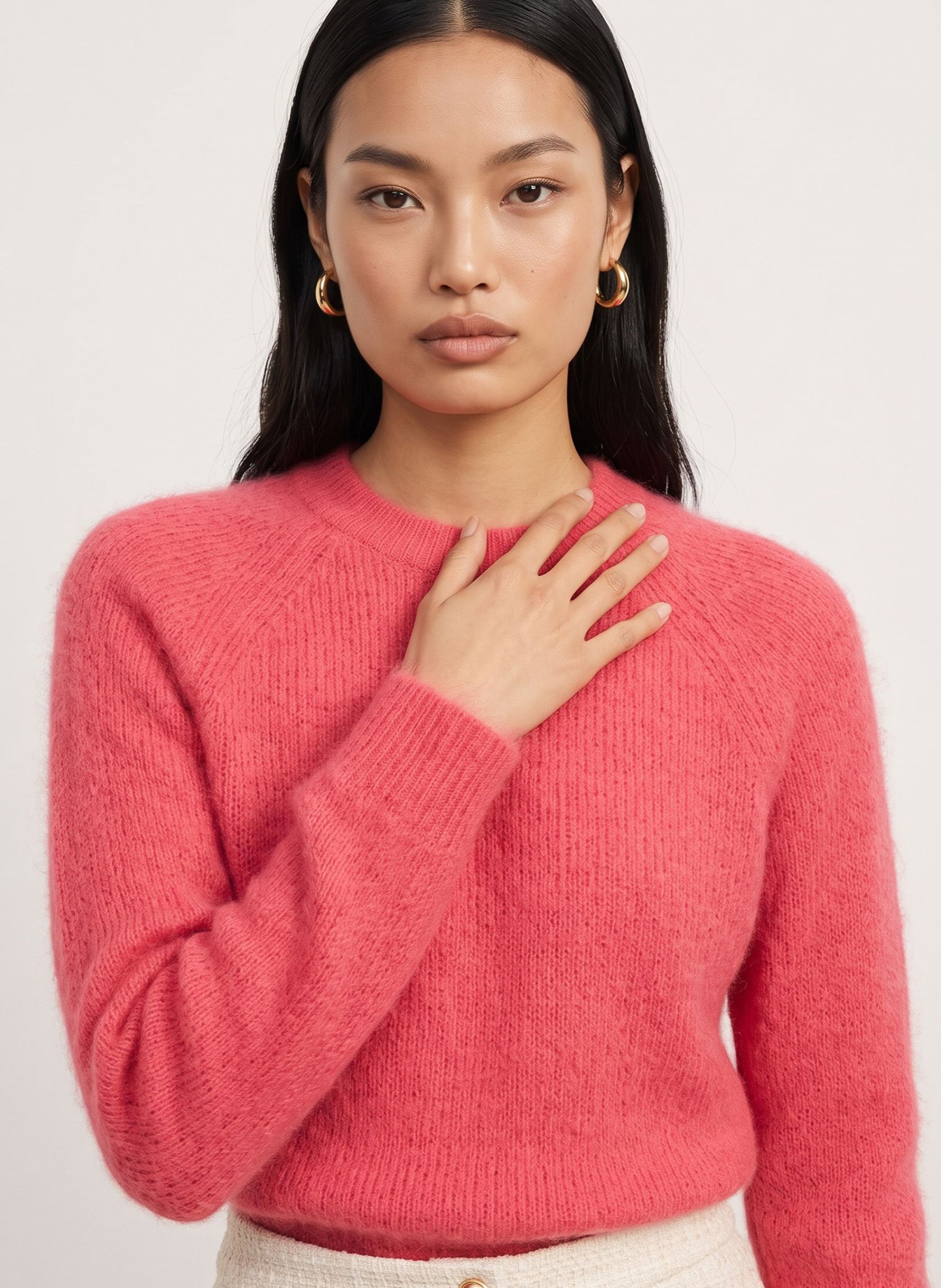 Pull droit col rond en laine mélangée KOOKAI Rose