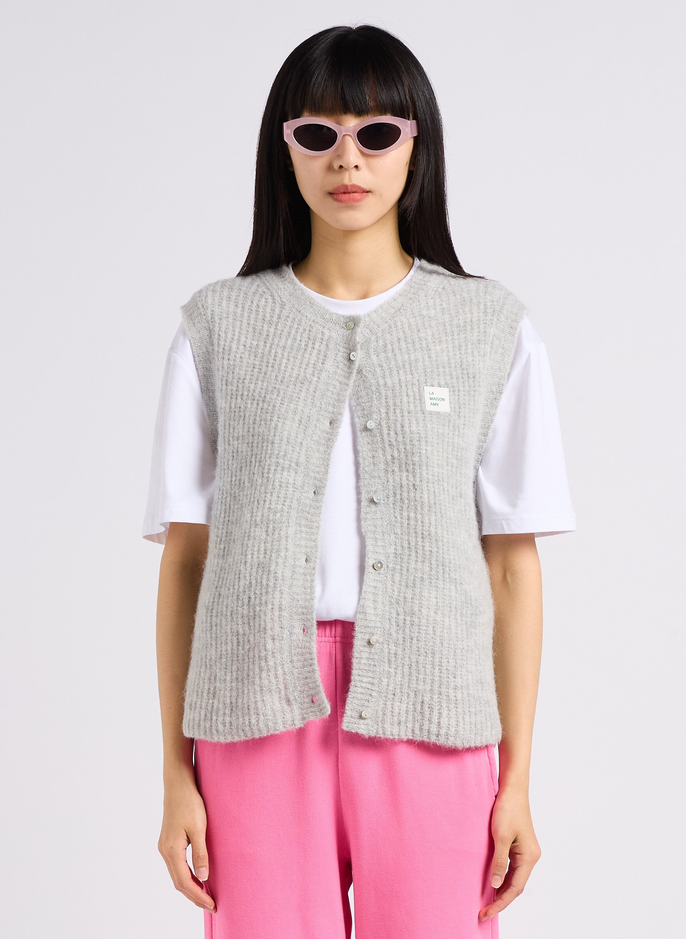 Gerippte Strickweste Gris Chine American Vintage - Damen - EAST19M 